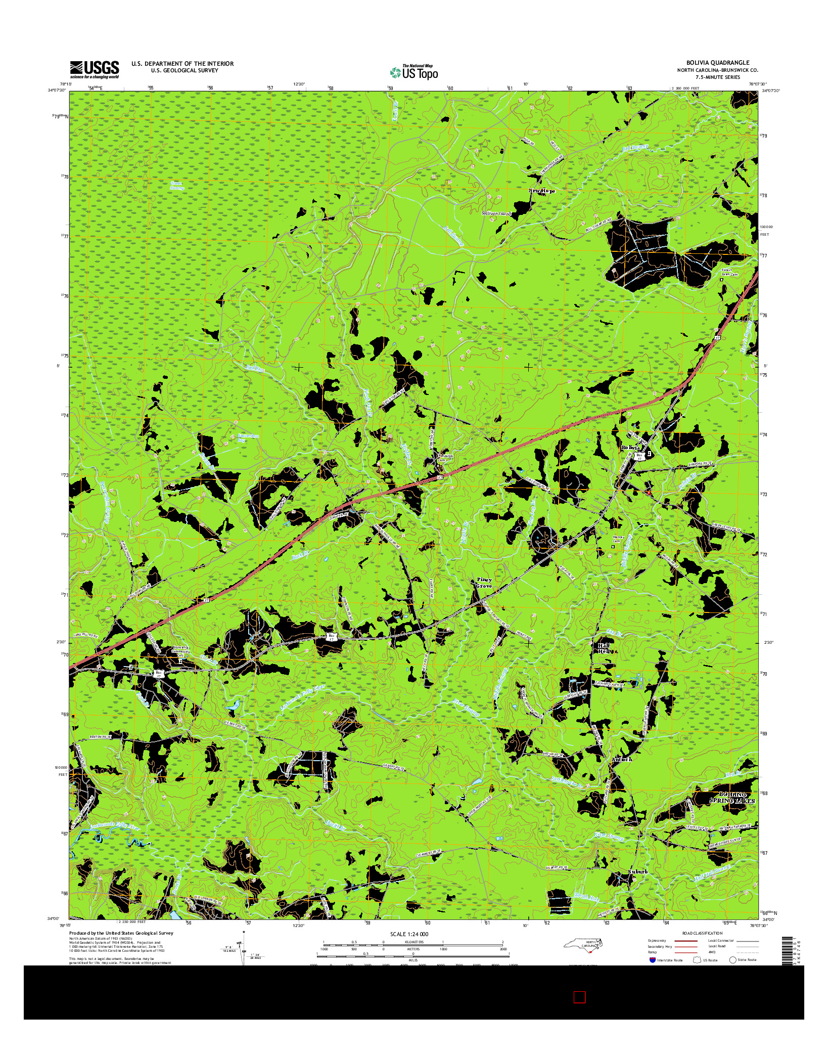 USGS US TOPO 7.5-MINUTE MAP FOR BOLIVIA, NC 2016