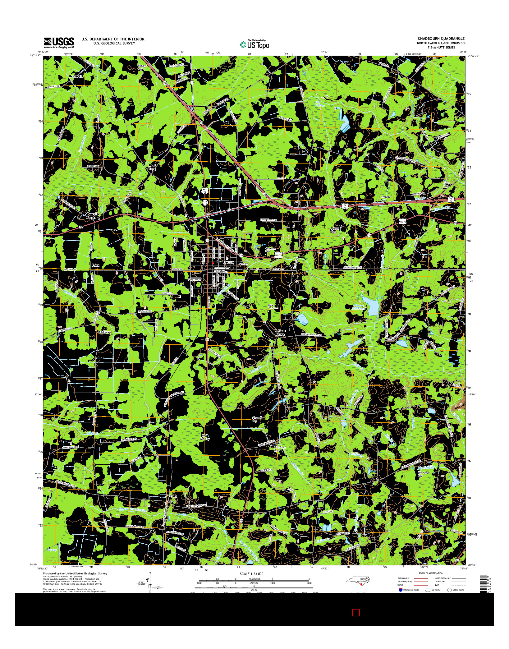 USGS US TOPO 7.5-MINUTE MAP FOR CHADBOURN, NC 2016