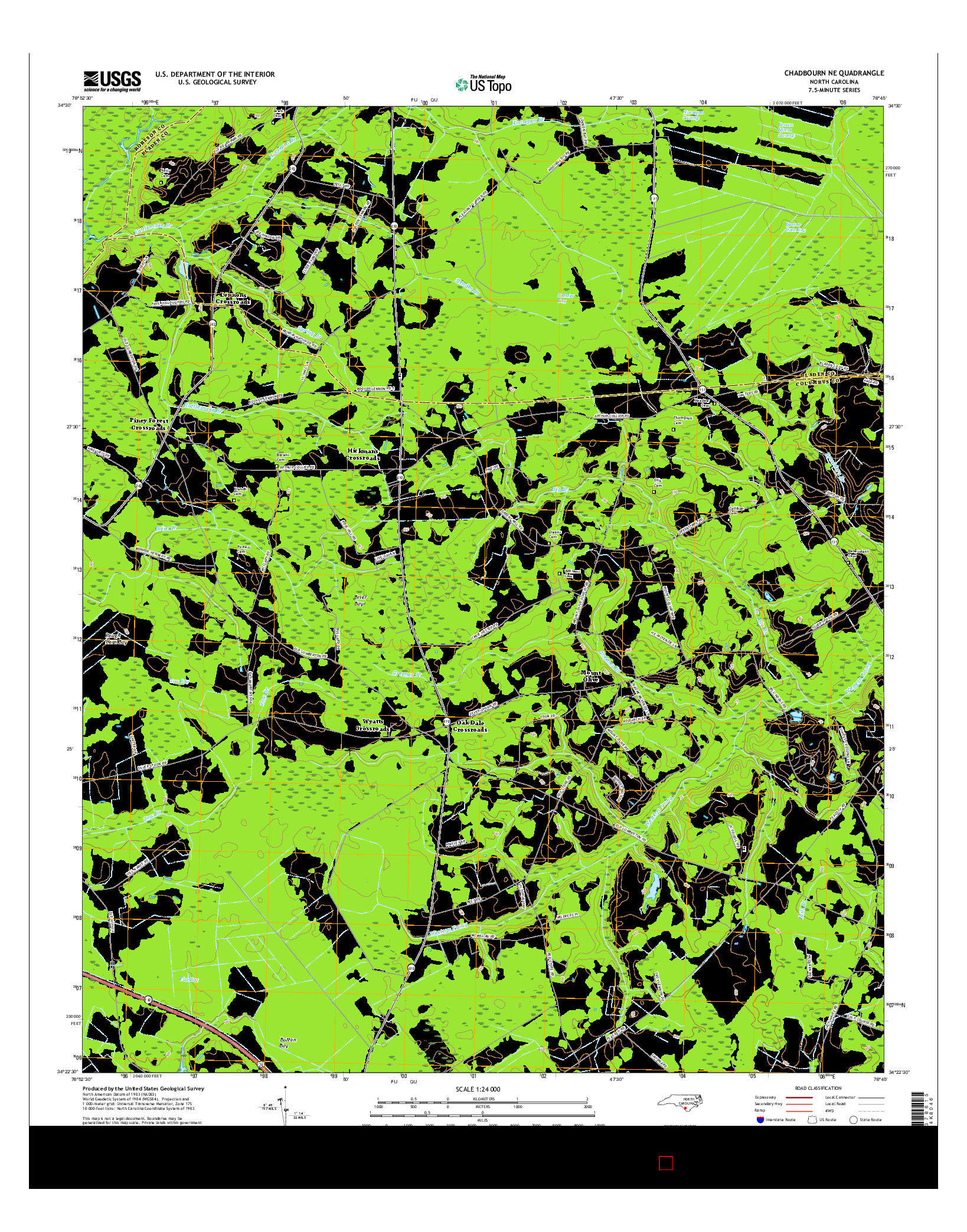 USGS US TOPO 7.5-MINUTE MAP FOR CHADBOURN NE, NC 2016