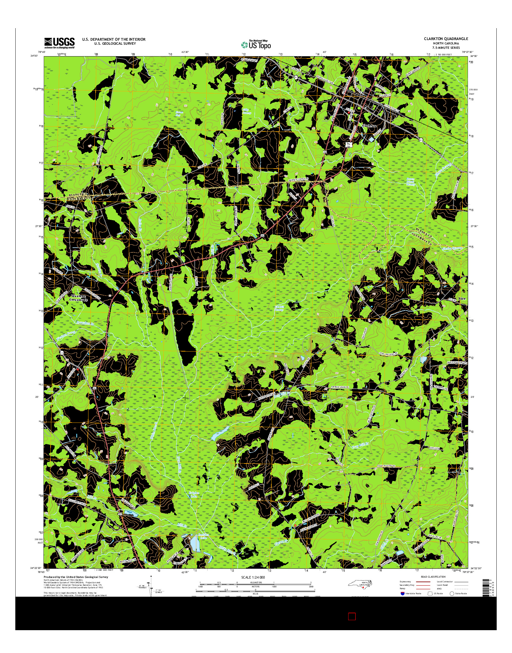 USGS US TOPO 7.5-MINUTE MAP FOR CLARKTON, NC 2016