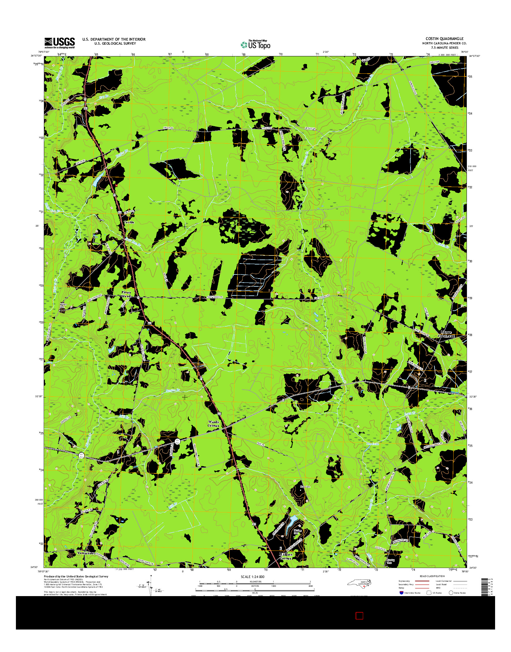 USGS US TOPO 7.5-MINUTE MAP FOR COSTIN, NC 2016