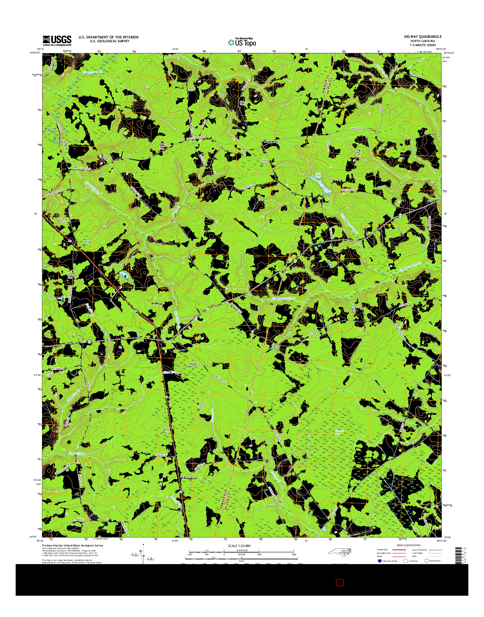 USGS US TOPO 7.5-MINUTE MAP FOR DELWAY, NC 2016