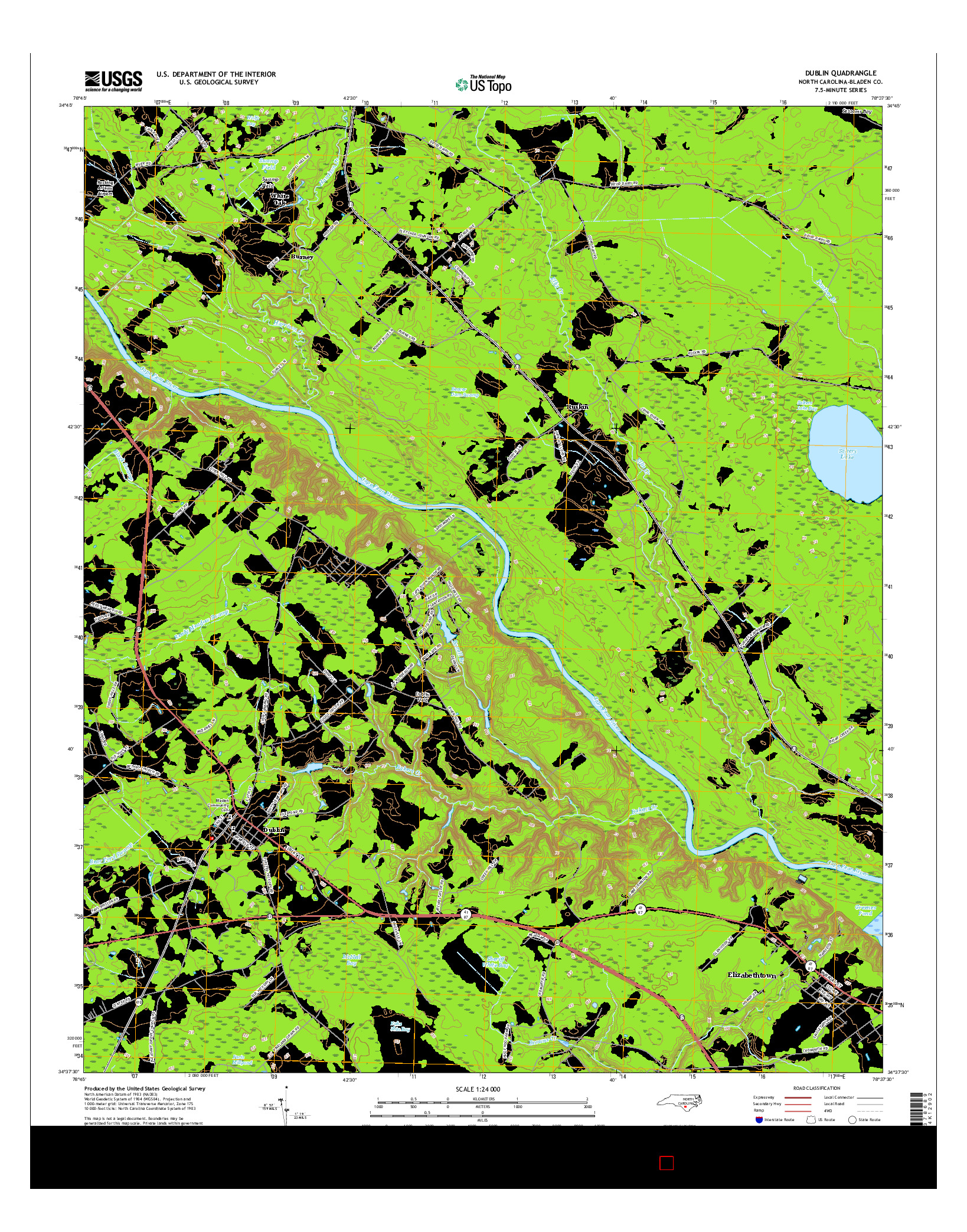 USGS US TOPO 7.5-MINUTE MAP FOR DUBLIN, NC 2016