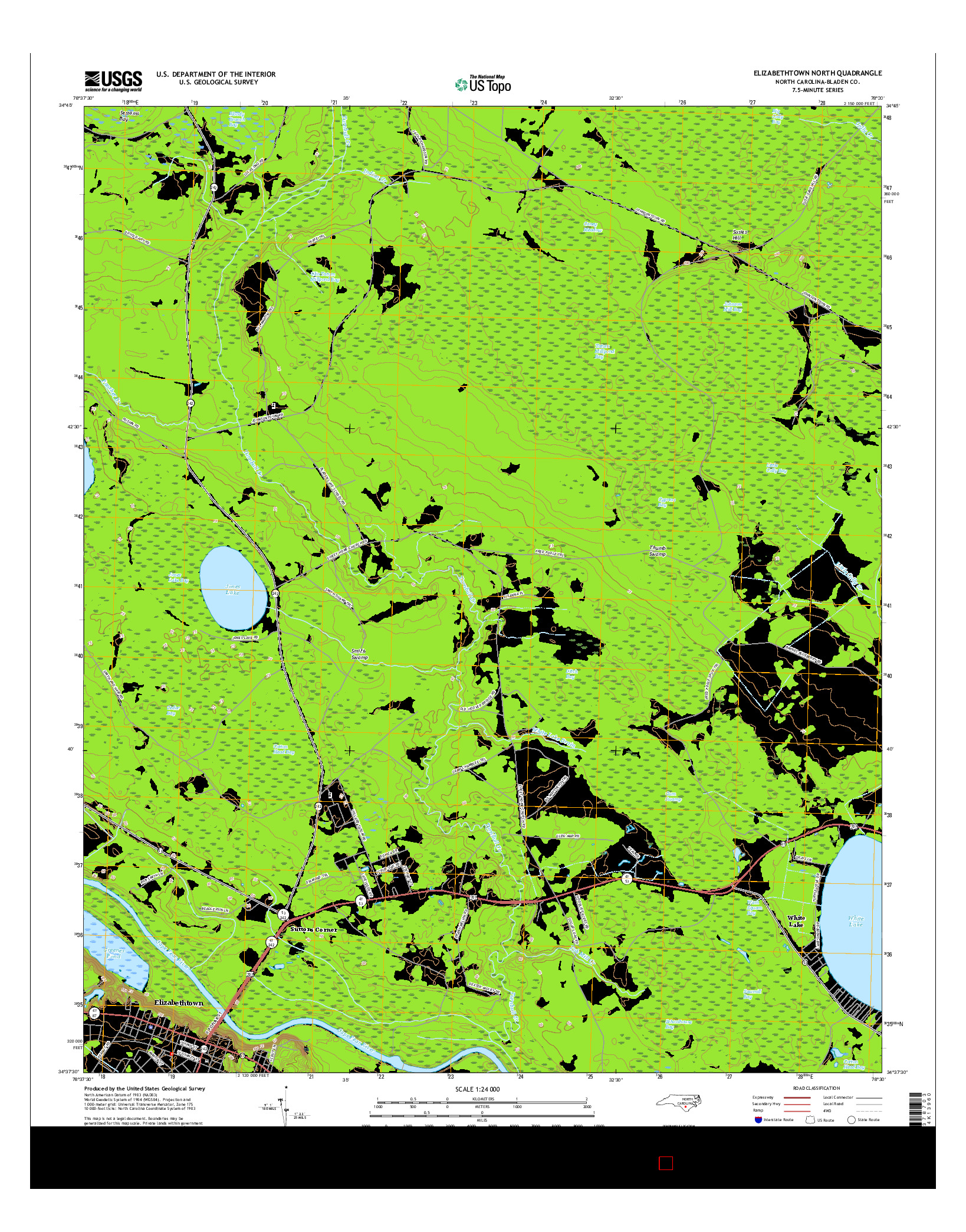 USGS US TOPO 7.5-MINUTE MAP FOR ELIZABETHTOWN NORTH, NC 2016