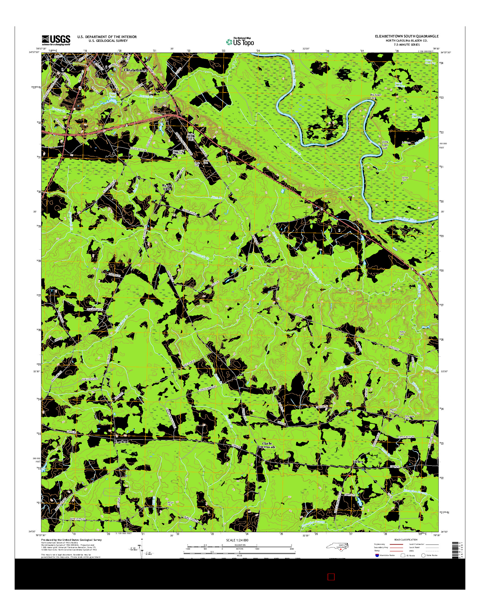 USGS US TOPO 7.5-MINUTE MAP FOR ELIZABETHTOWN SOUTH, NC 2016