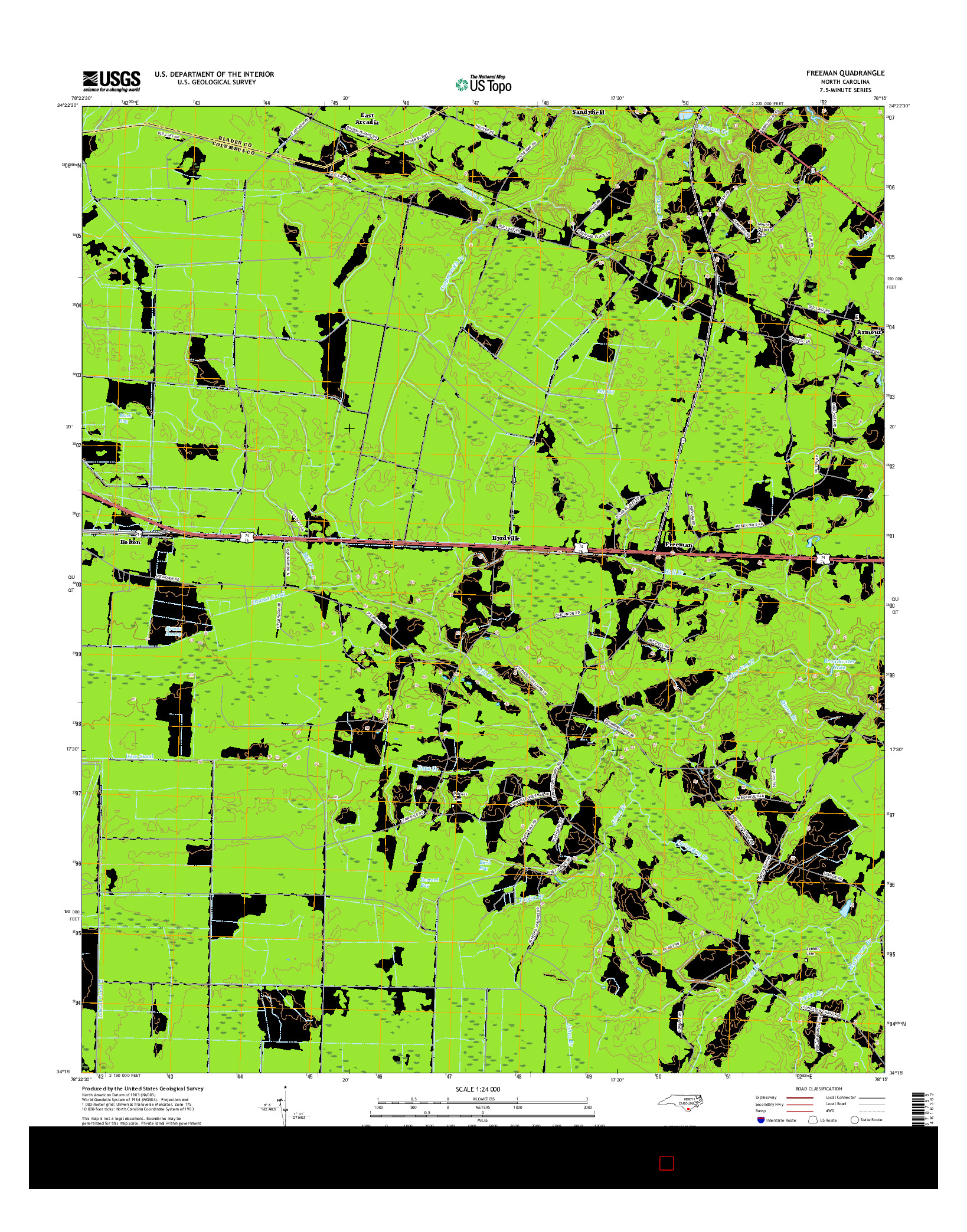 USGS US TOPO 7.5-MINUTE MAP FOR FREEMAN, NC 2016