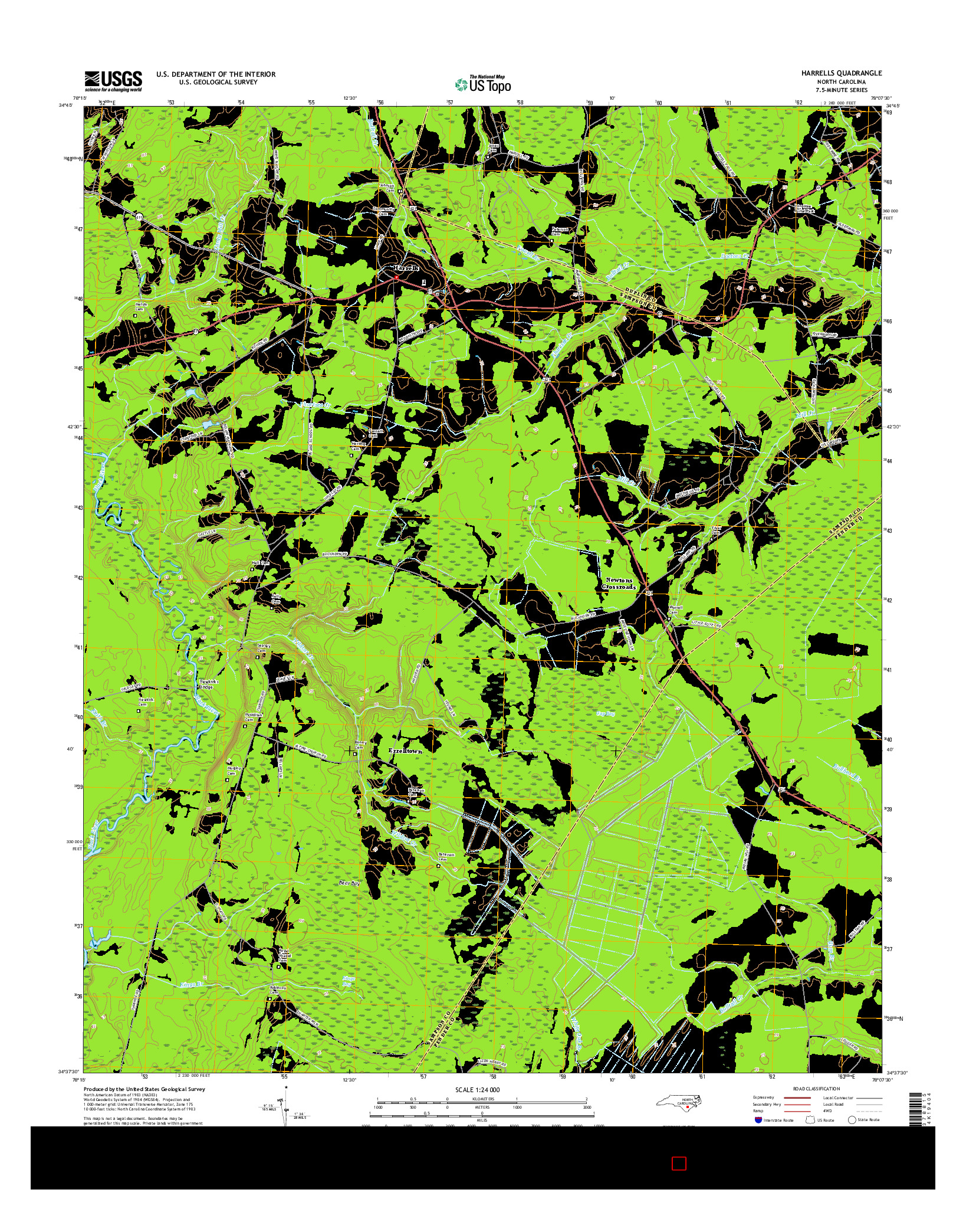 USGS US TOPO 7.5-MINUTE MAP FOR HARRELLS, NC 2016