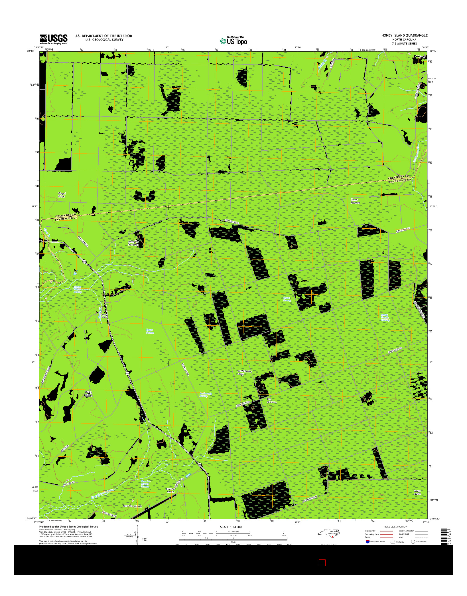 USGS US TOPO 7.5-MINUTE MAP FOR HONEY ISLAND, NC 2016