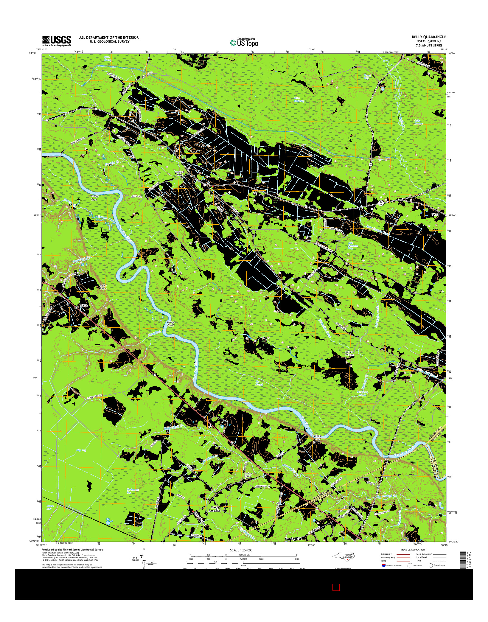 USGS US TOPO 7.5-MINUTE MAP FOR KELLY, NC 2016