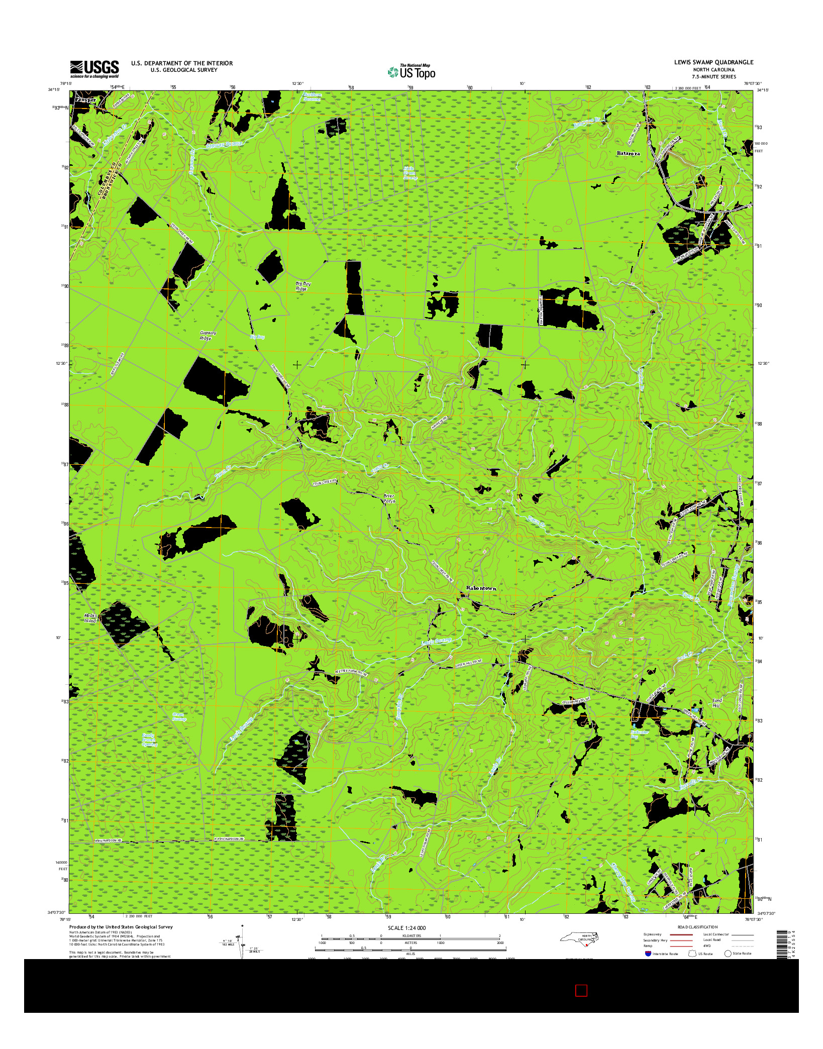 USGS US TOPO 7.5-MINUTE MAP FOR LEWIS SWAMP, NC 2016