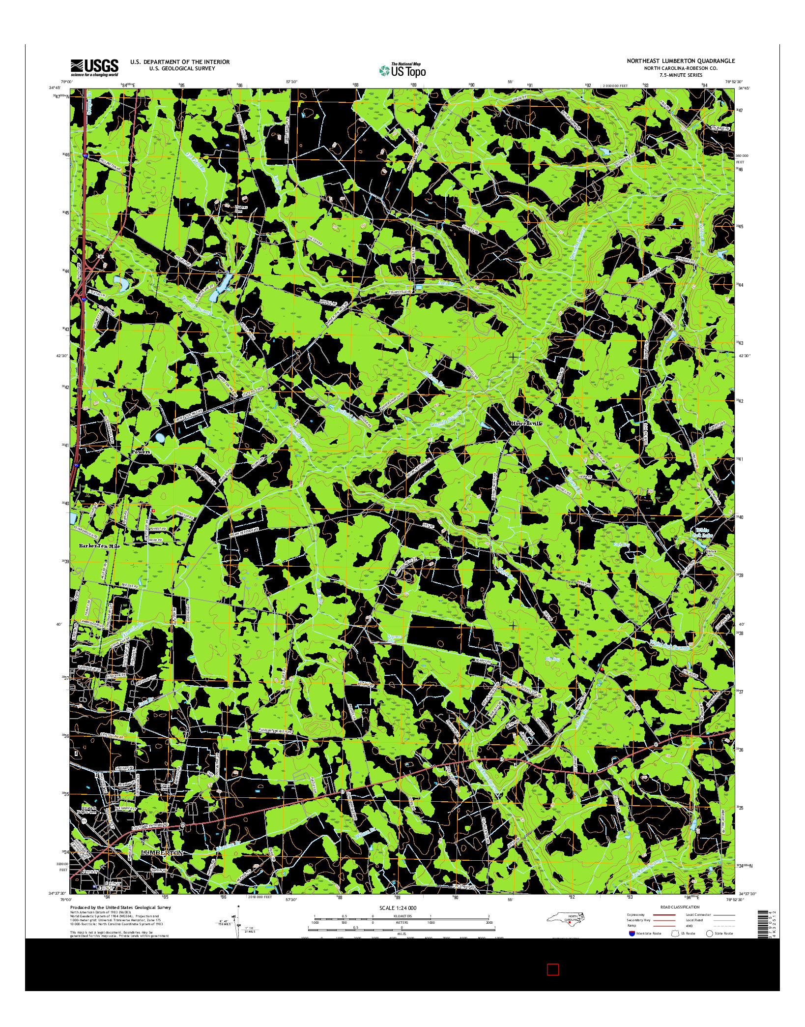 USGS US TOPO 7.5-MINUTE MAP FOR NORTHEAST LUMBERTON, NC 2016