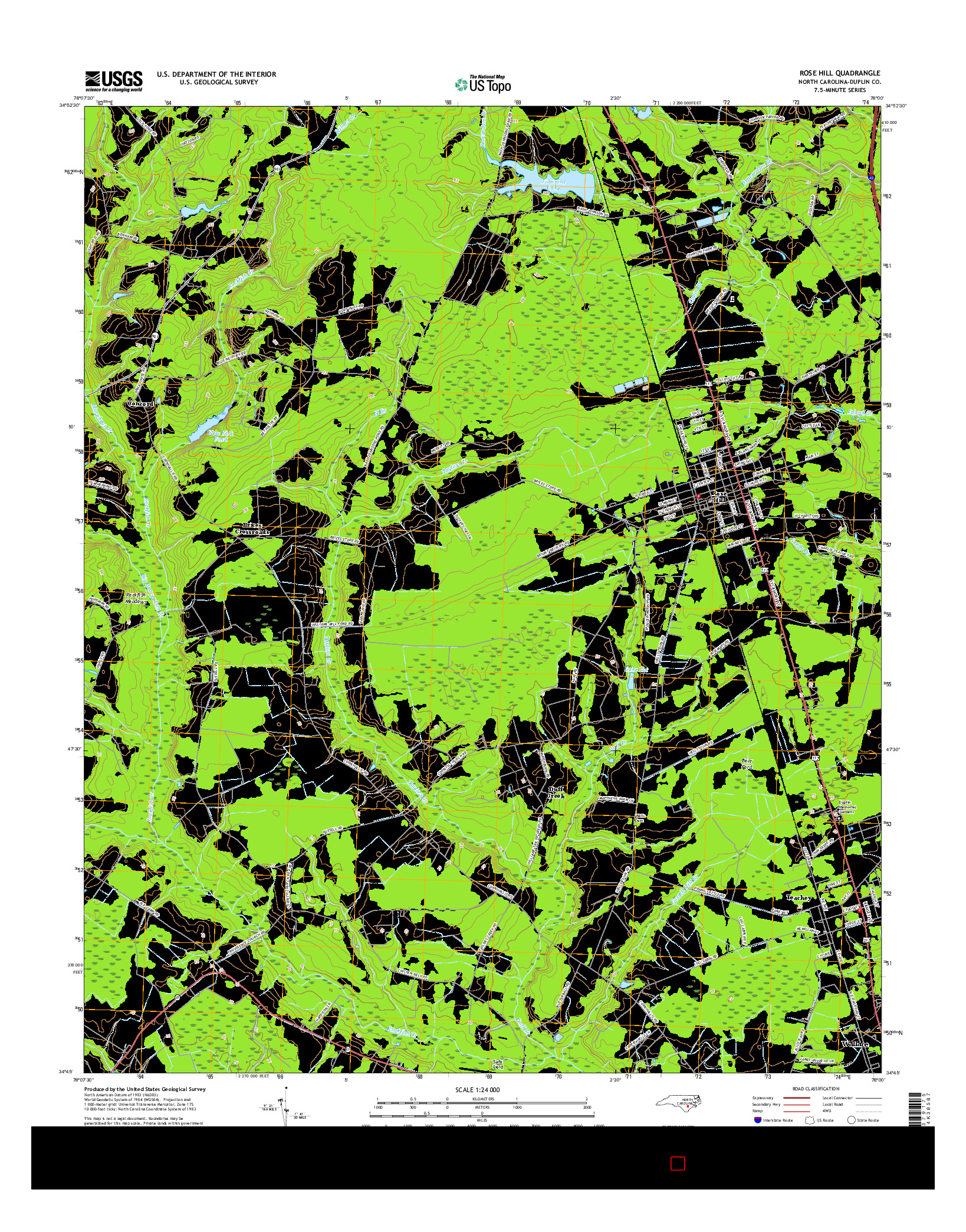 USGS US TOPO 7.5-MINUTE MAP FOR ROSE HILL, NC 2016