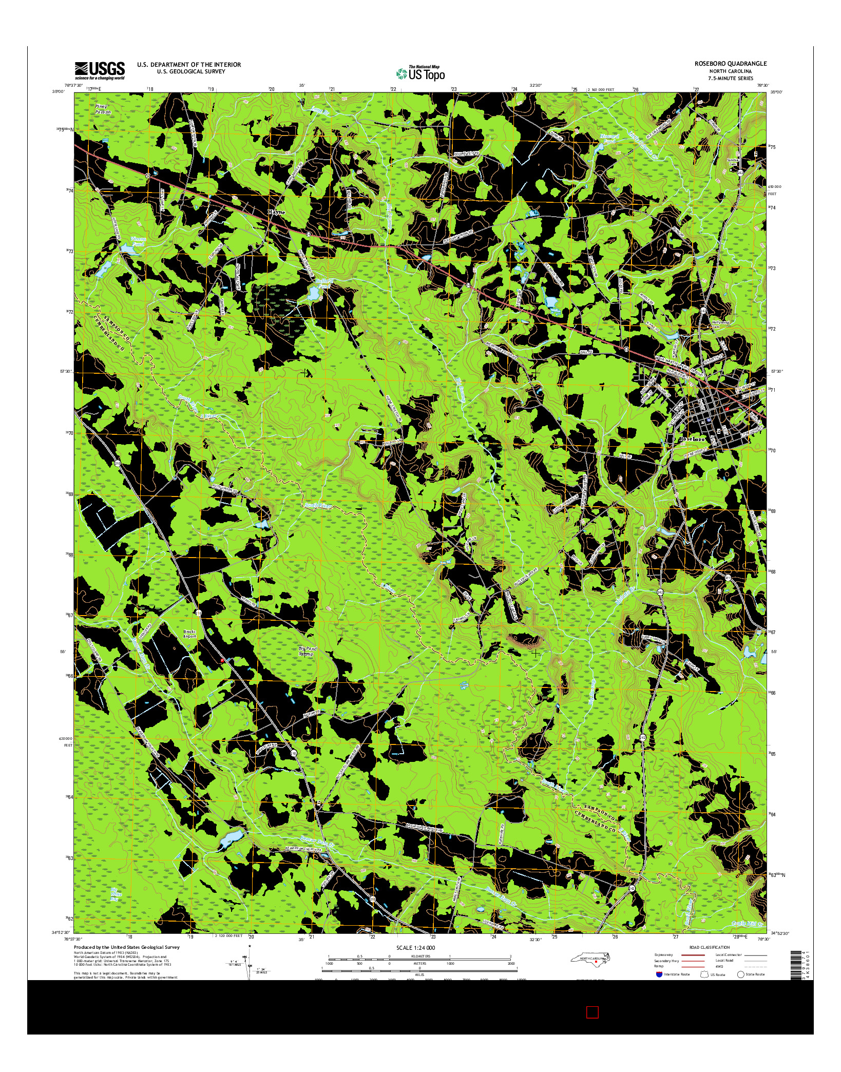 USGS US TOPO 7.5-MINUTE MAP FOR ROSEBORO, NC 2016