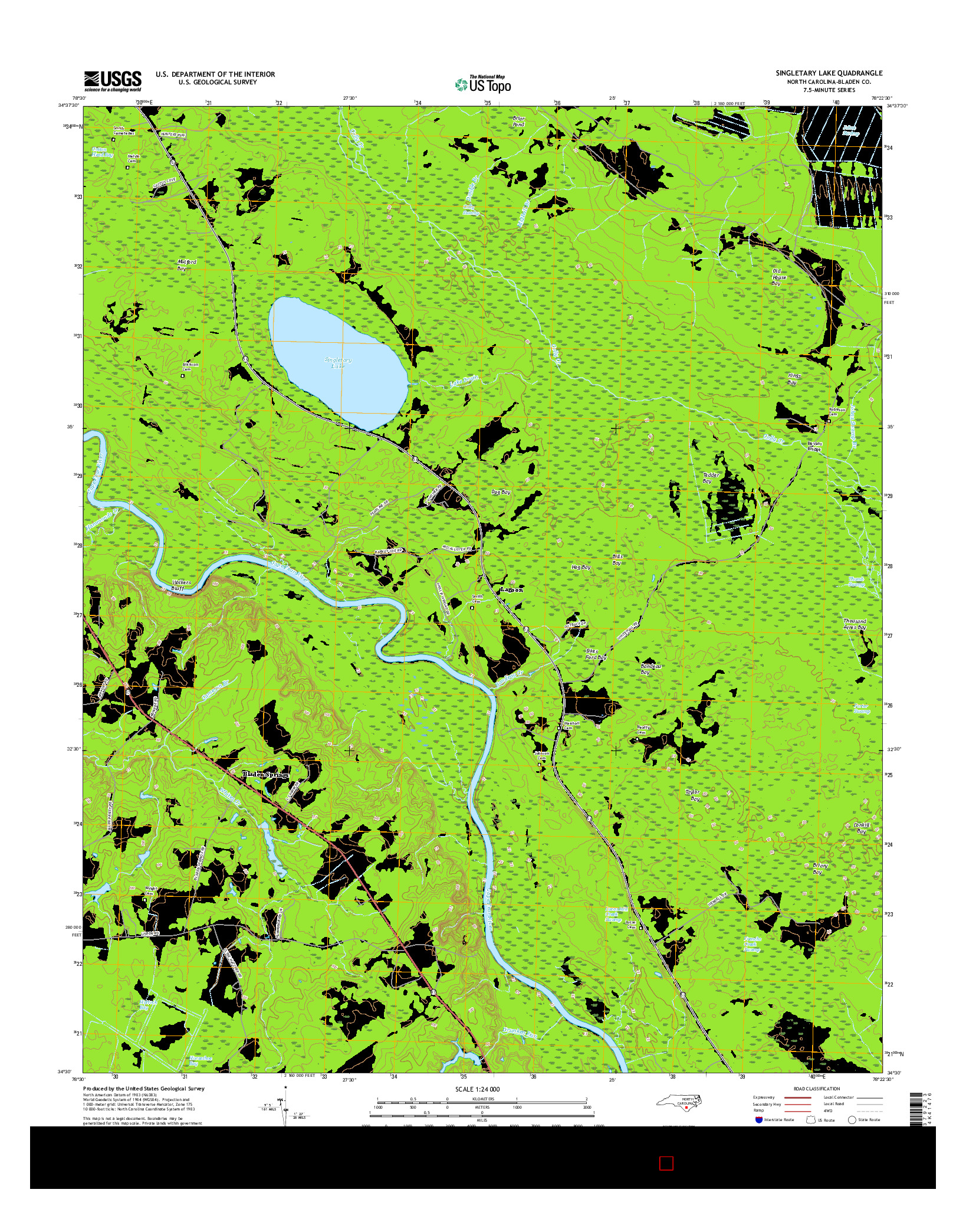 USGS US TOPO 7.5-MINUTE MAP FOR SINGLETARY LAKE, NC 2016
