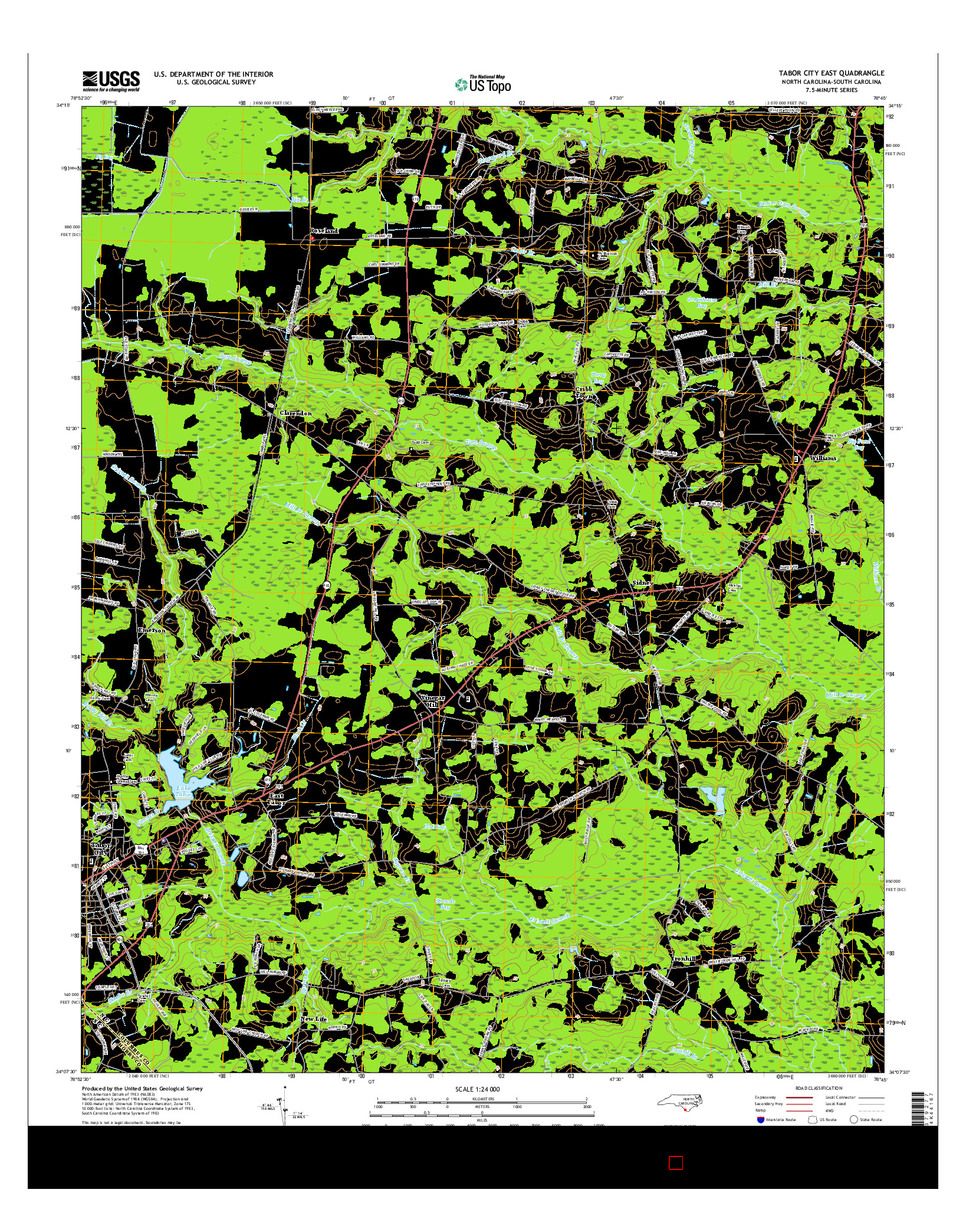 USGS US TOPO 7.5-MINUTE MAP FOR TABOR CITY EAST, NC-SC 2016