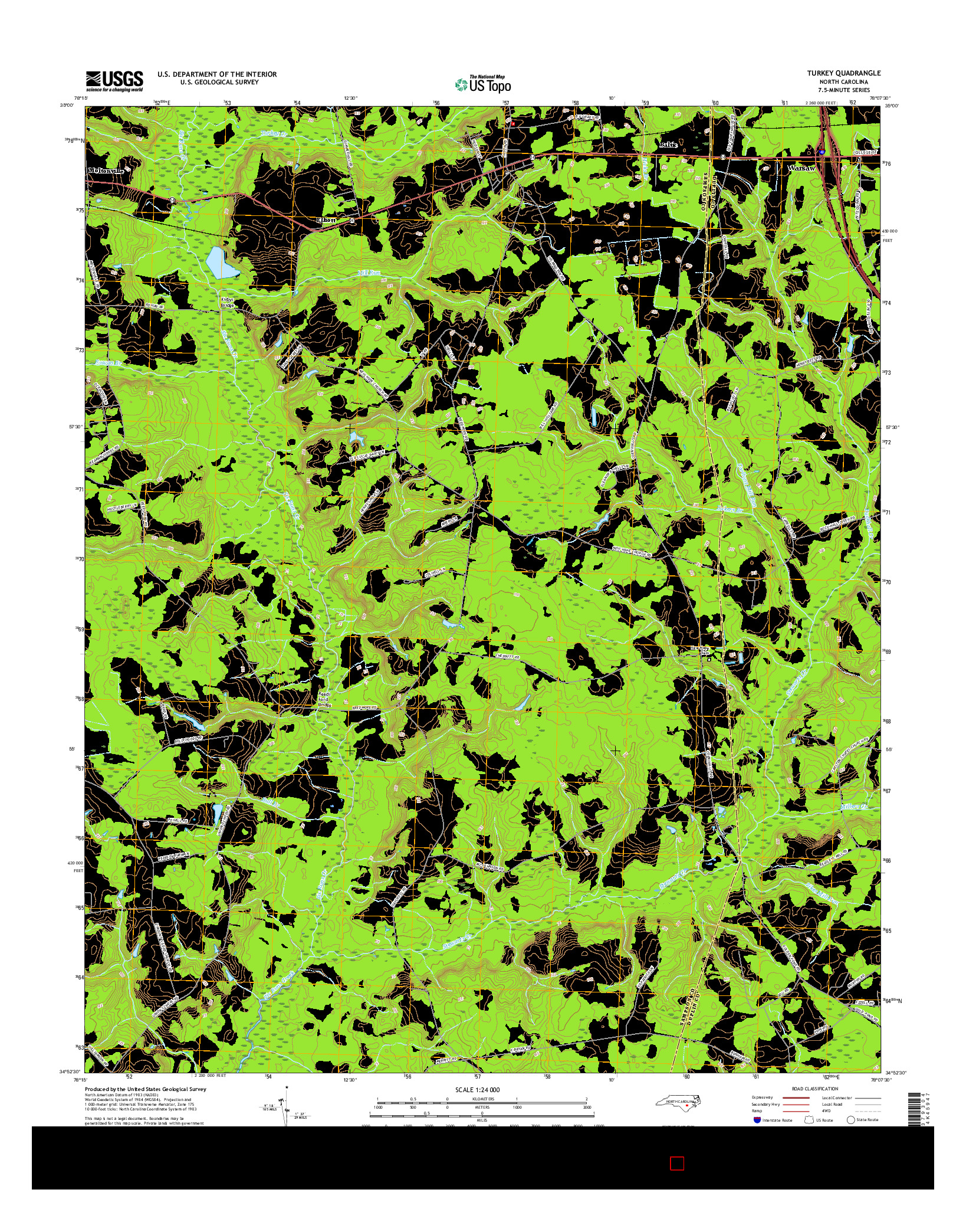 USGS US TOPO 7.5-MINUTE MAP FOR TURKEY, NC 2016