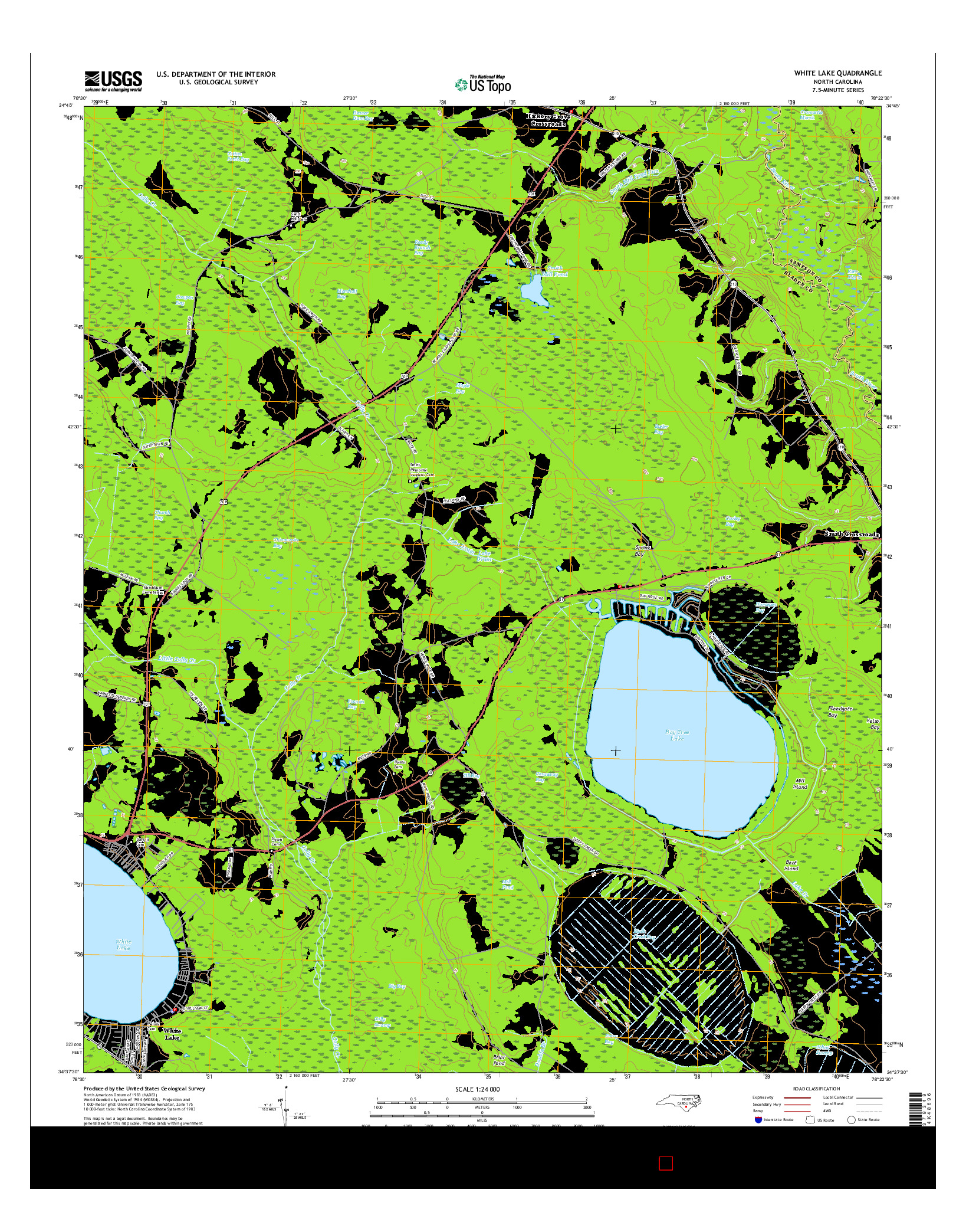 USGS US TOPO 7.5-MINUTE MAP FOR WHITE LAKE, NC 2016
