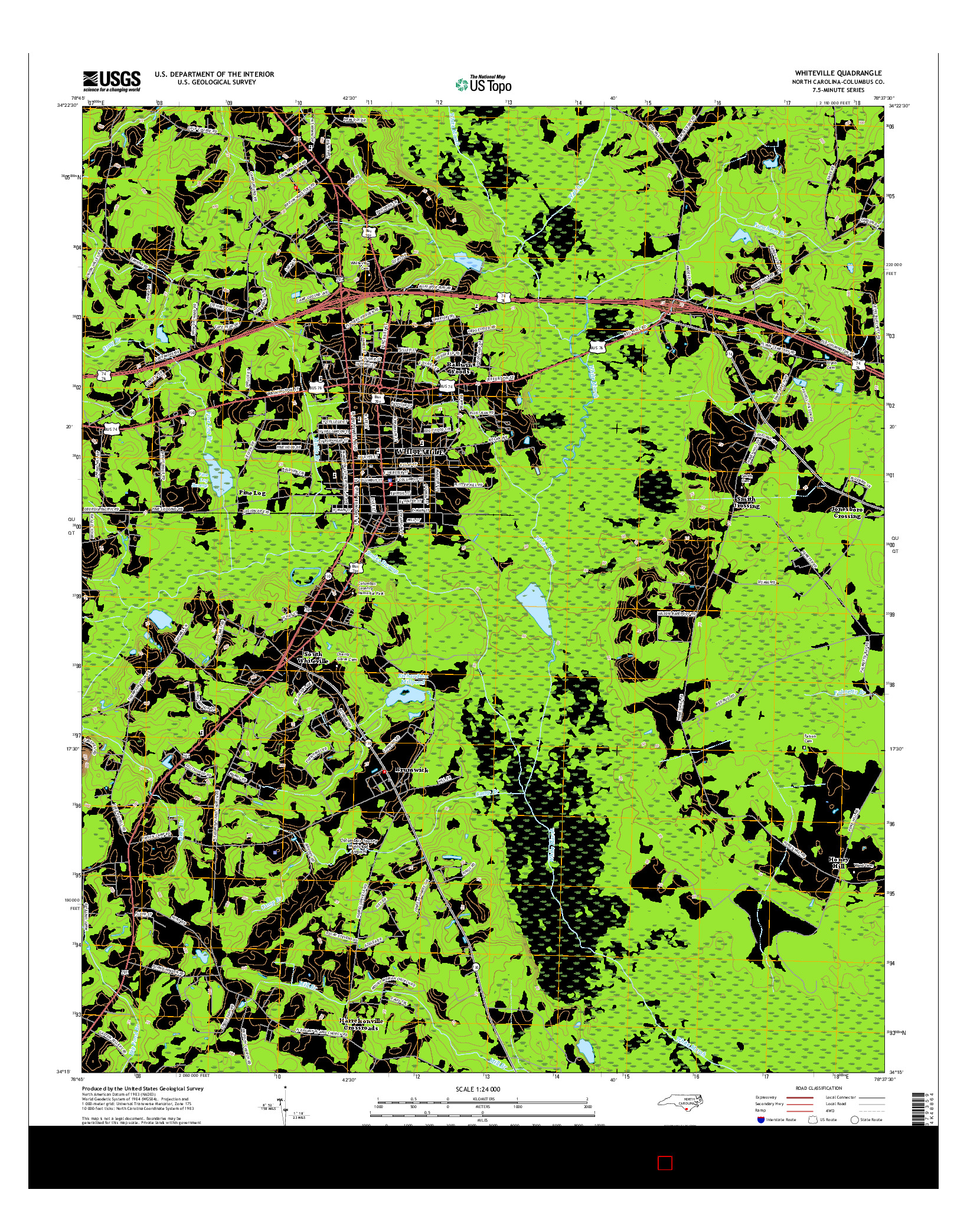 USGS US TOPO 7.5-MINUTE MAP FOR WHITEVILLE, NC 2016