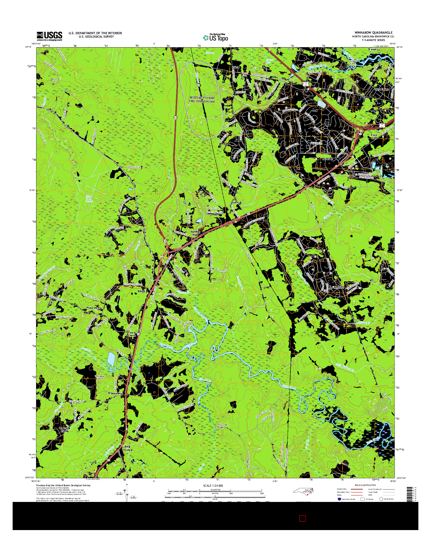 USGS US TOPO 7.5-MINUTE MAP FOR WINNABOW, NC 2016