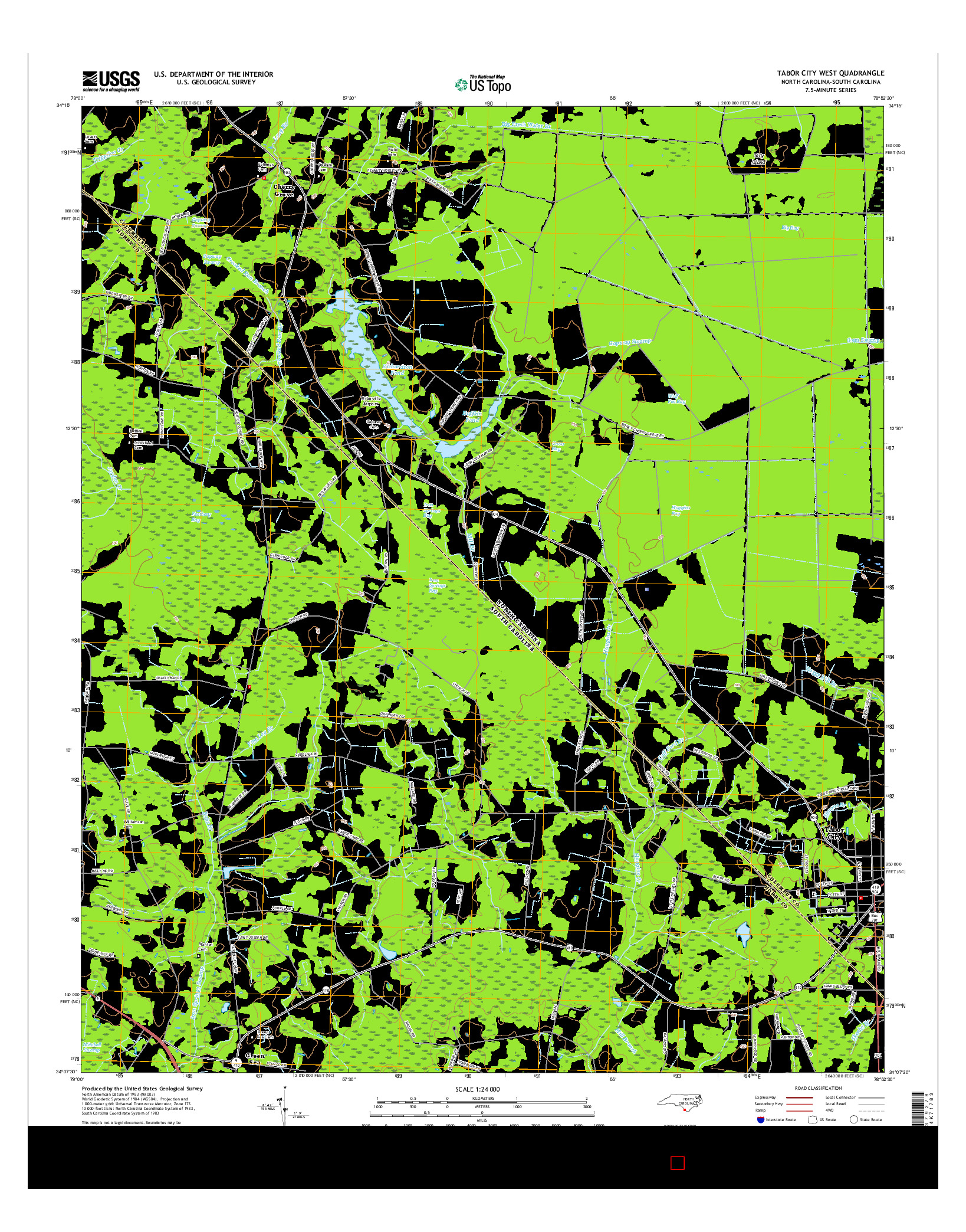 USGS US TOPO 7.5-MINUTE MAP FOR TABOR CITY WEST, NC-SC 2016