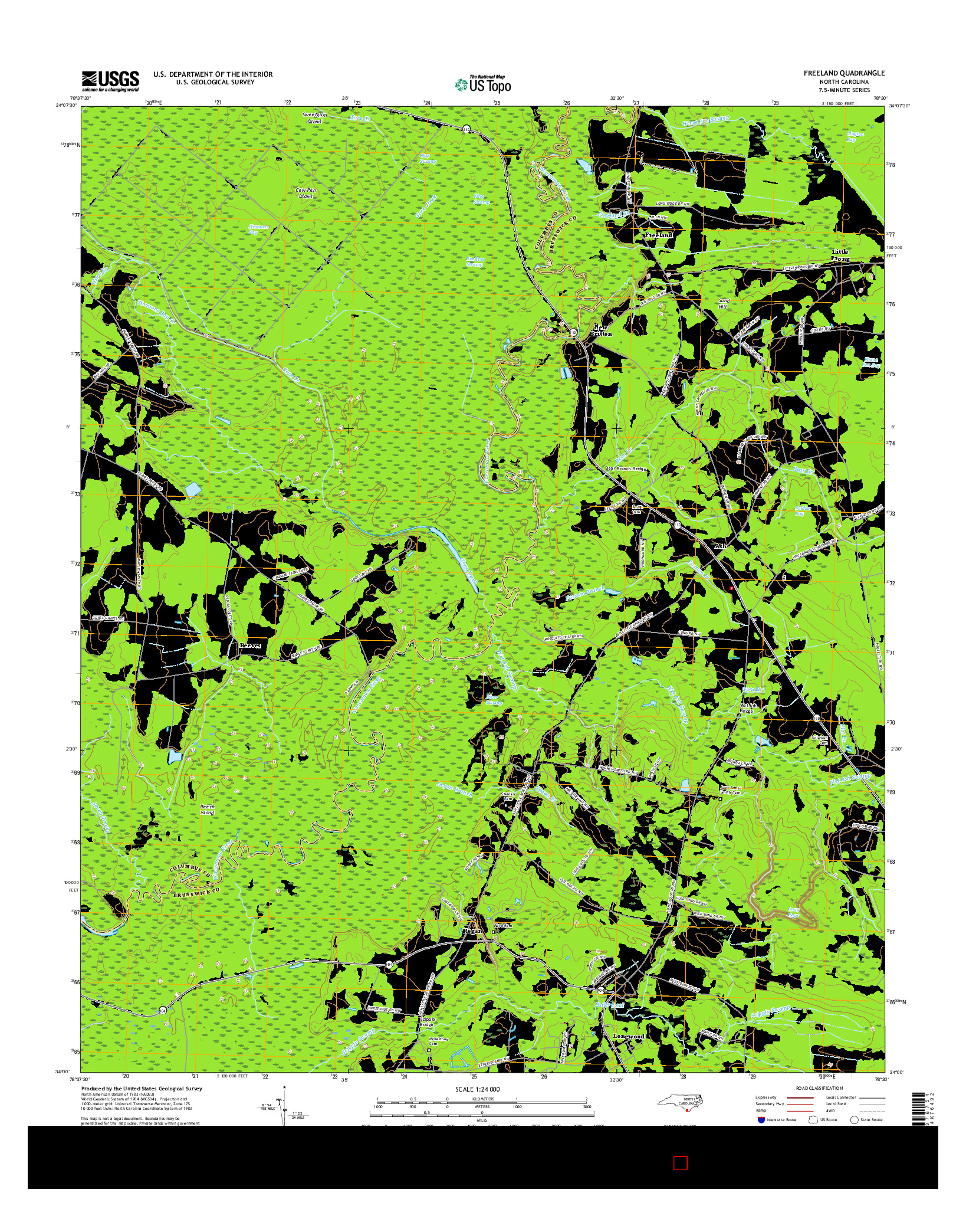 USGS US TOPO 7.5-MINUTE MAP FOR FREELAND, NC 2016