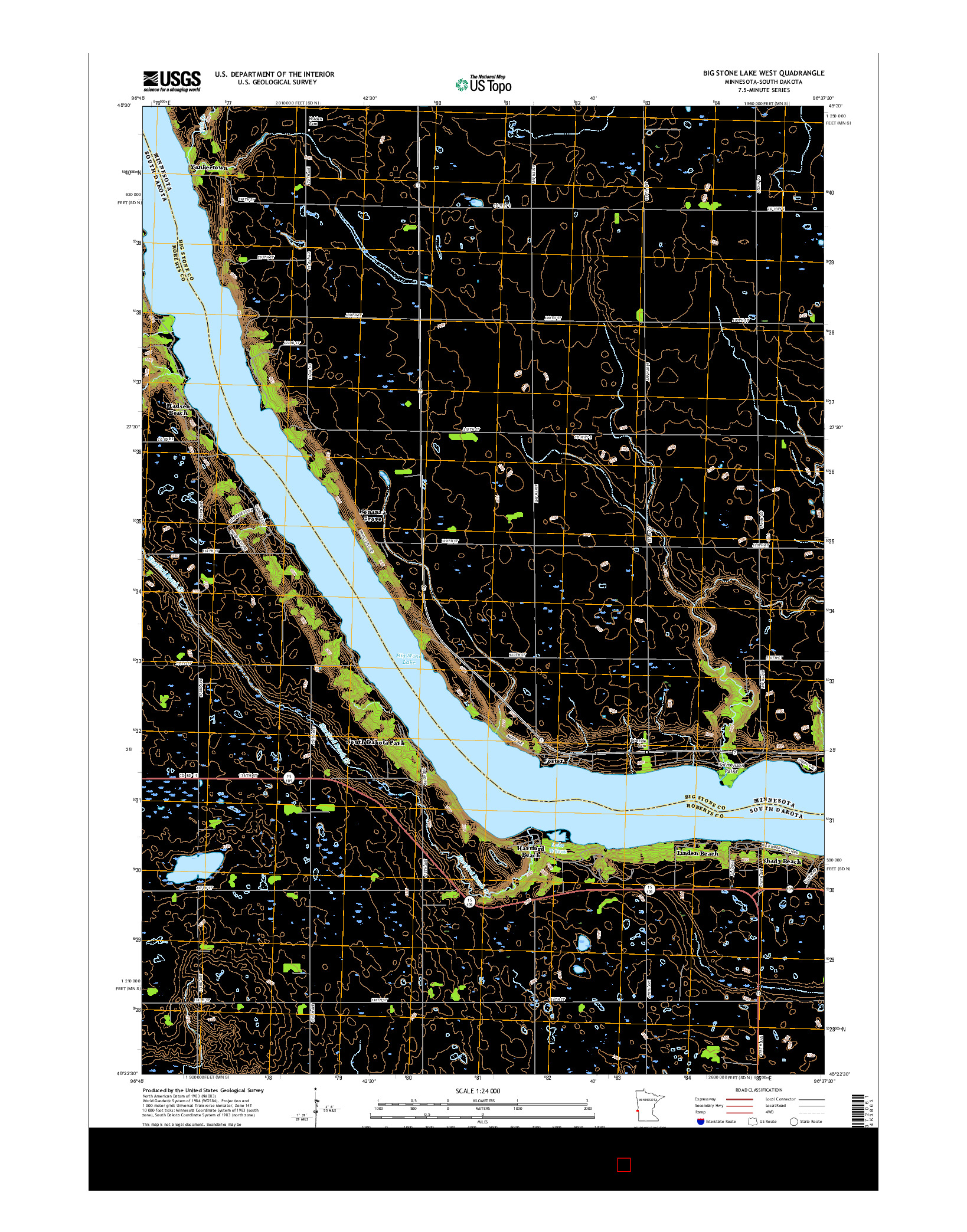 USGS US TOPO 7.5-MINUTE MAP FOR BIG STONE LAKE WEST, MN-SD 2016