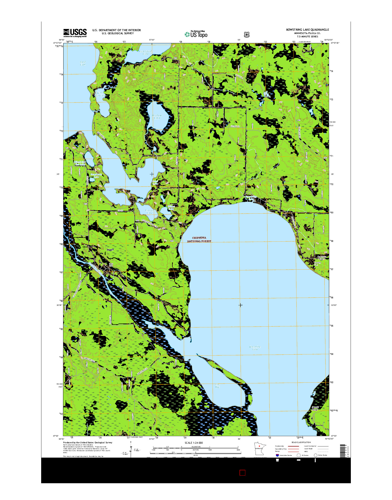USGS US TOPO 7.5-MINUTE MAP FOR BOWSTRING LAKE, MN 2016
