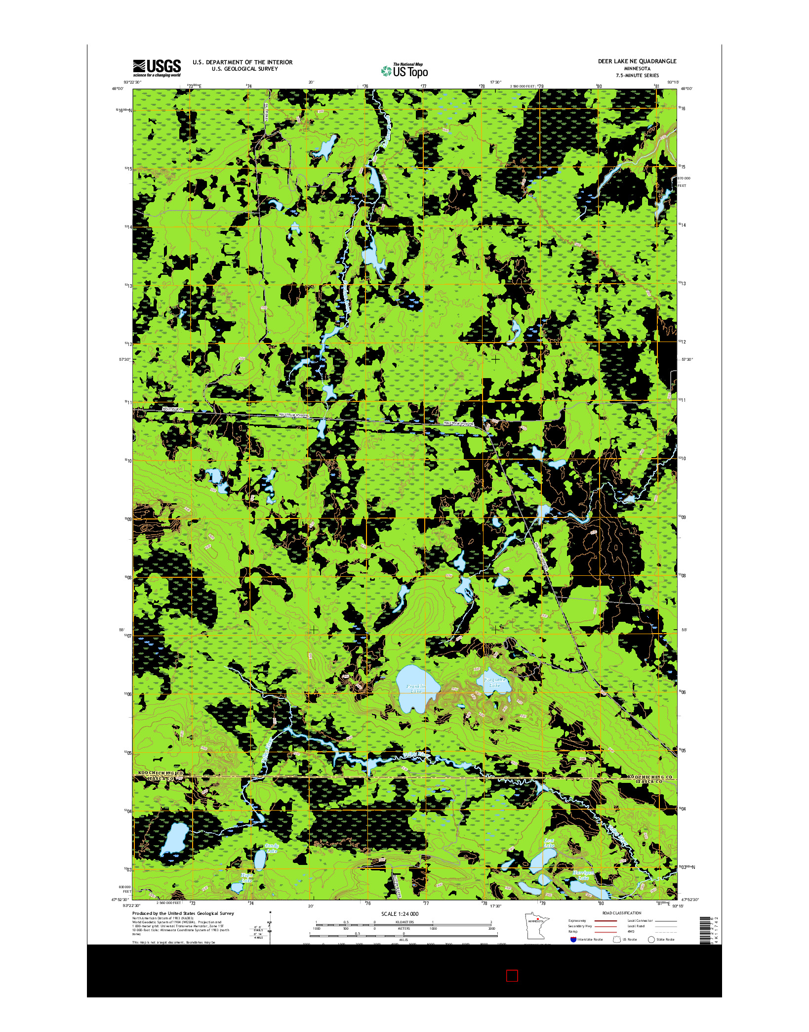 USGS US TOPO 7.5-MINUTE MAP FOR DEER LAKE NE, MN 2016