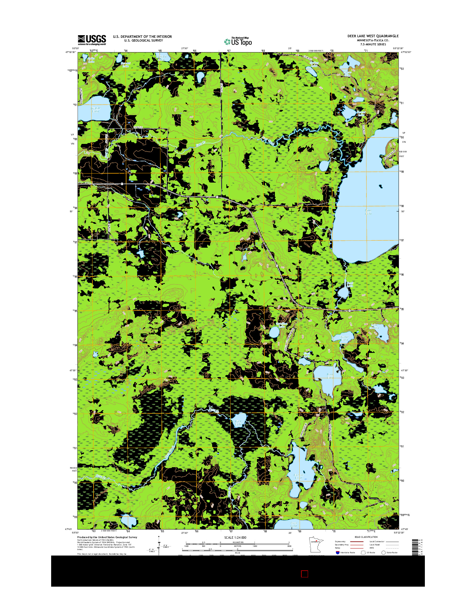 USGS US TOPO 7.5-MINUTE MAP FOR DEER LAKE WEST, MN 2016