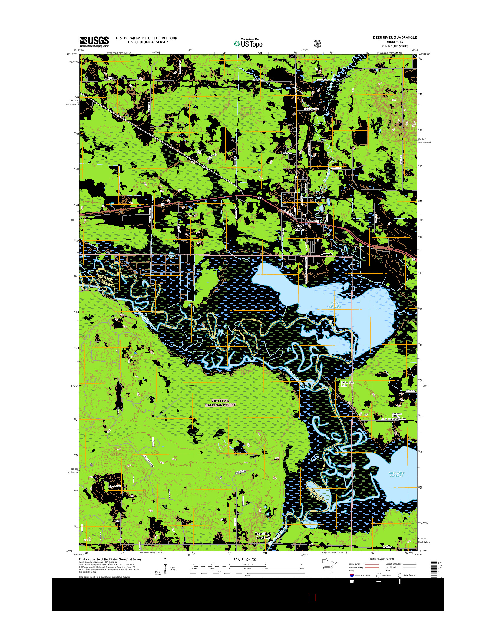 USGS US TOPO 7.5-MINUTE MAP FOR DEER RIVER, MN 2016
