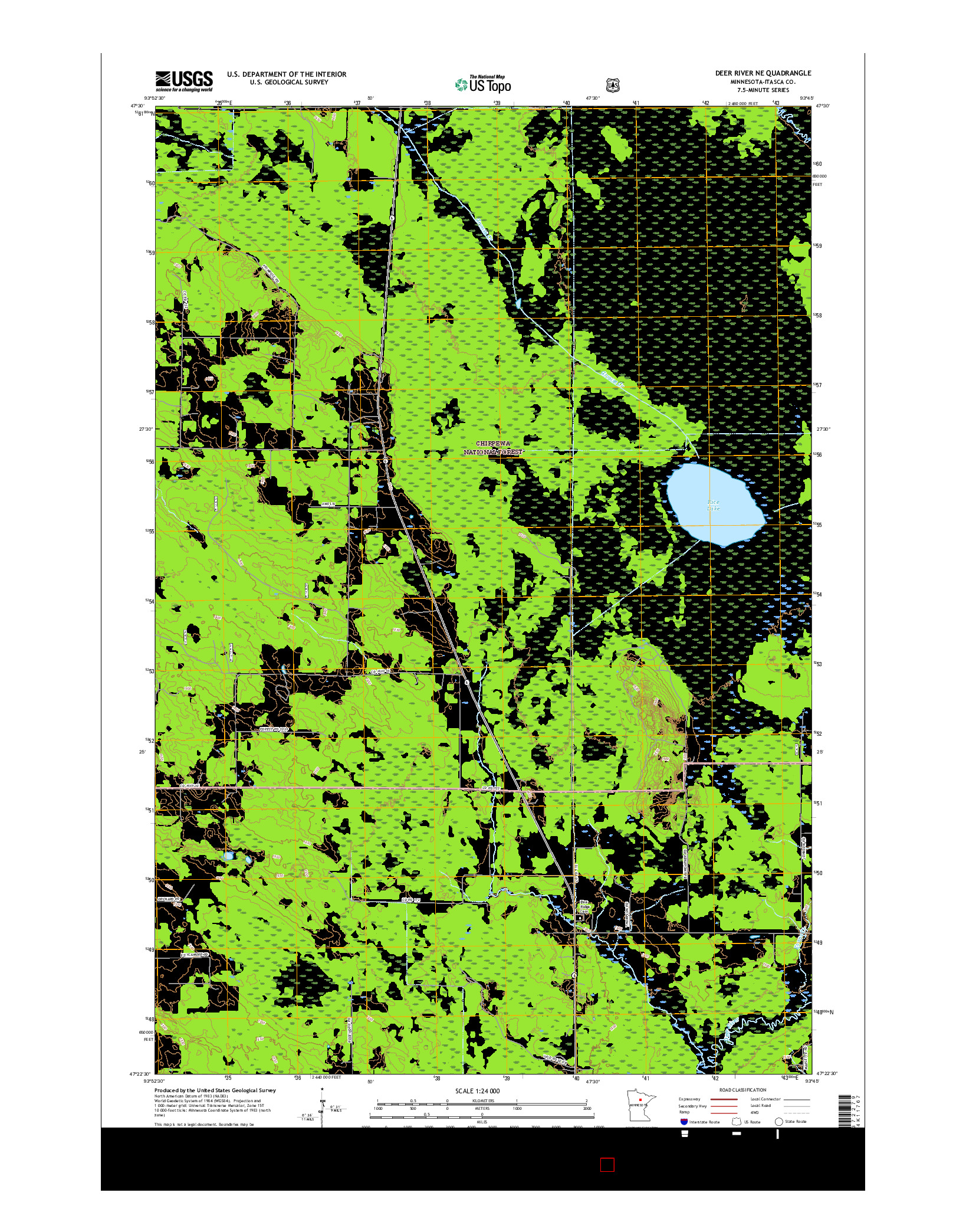 USGS US TOPO 7.5-MINUTE MAP FOR DEER RIVER NE, MN 2016