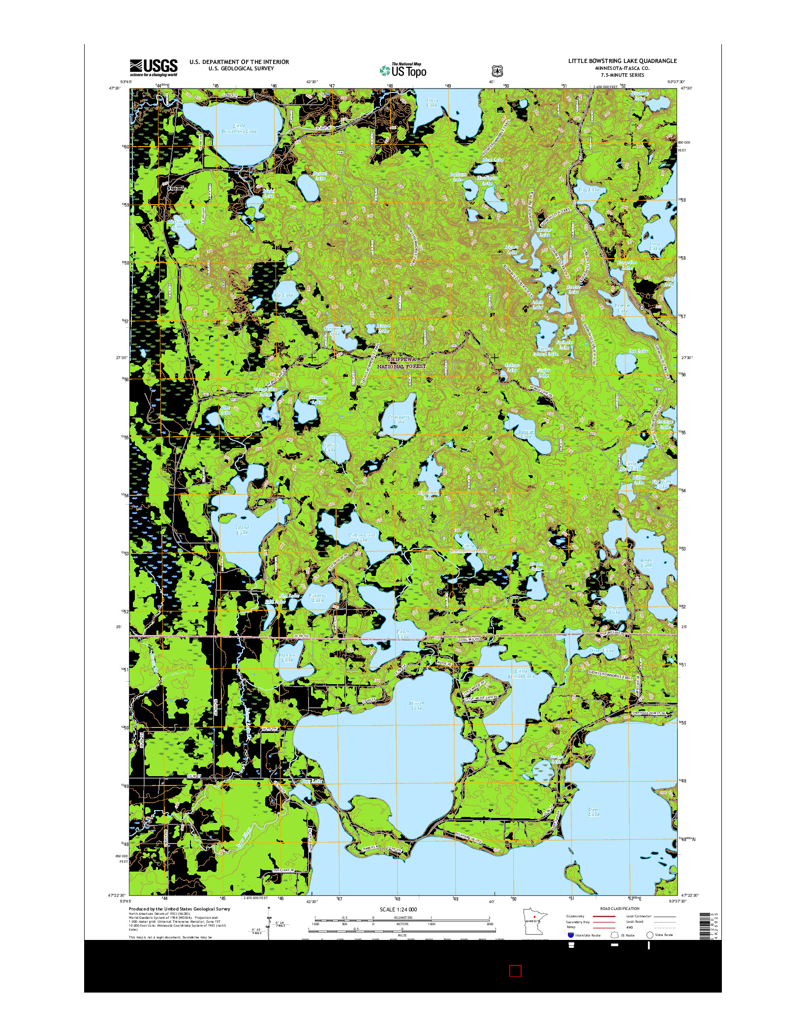 USGS US TOPO 7.5-MINUTE MAP FOR LITTLE BOWSTRING LAKE, MN 2016