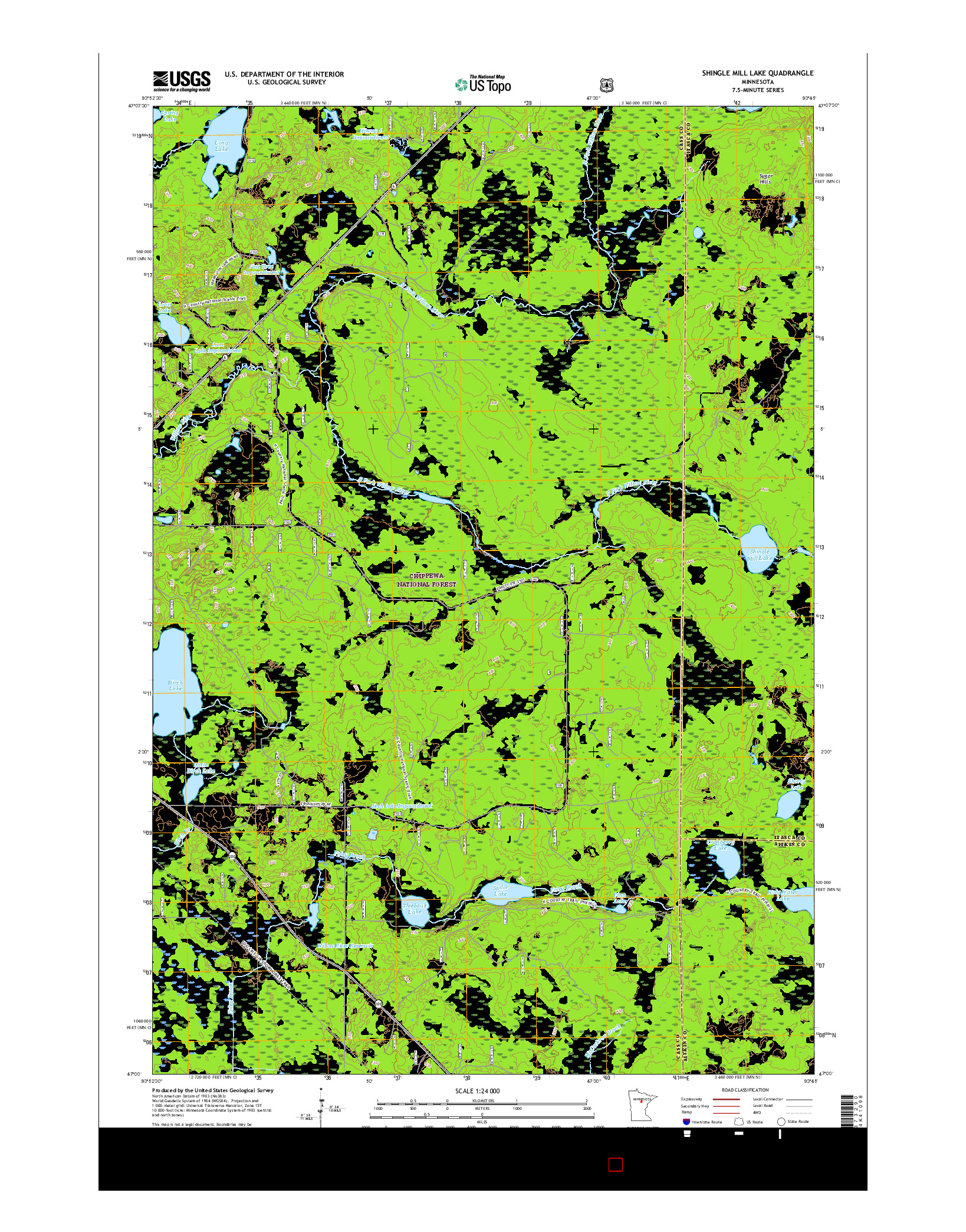 USGS US TOPO 7.5-MINUTE MAP FOR SHINGLE MILL LAKE, MN 2016