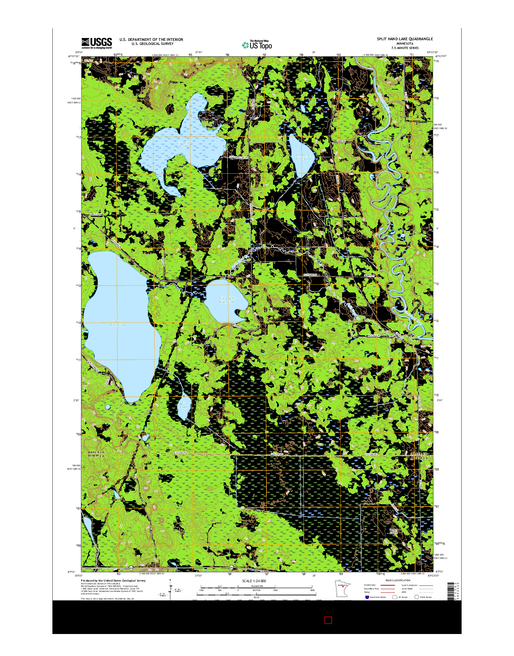 USGS US TOPO 7.5-MINUTE MAP FOR SPLIT HAND LAKE, MN 2016