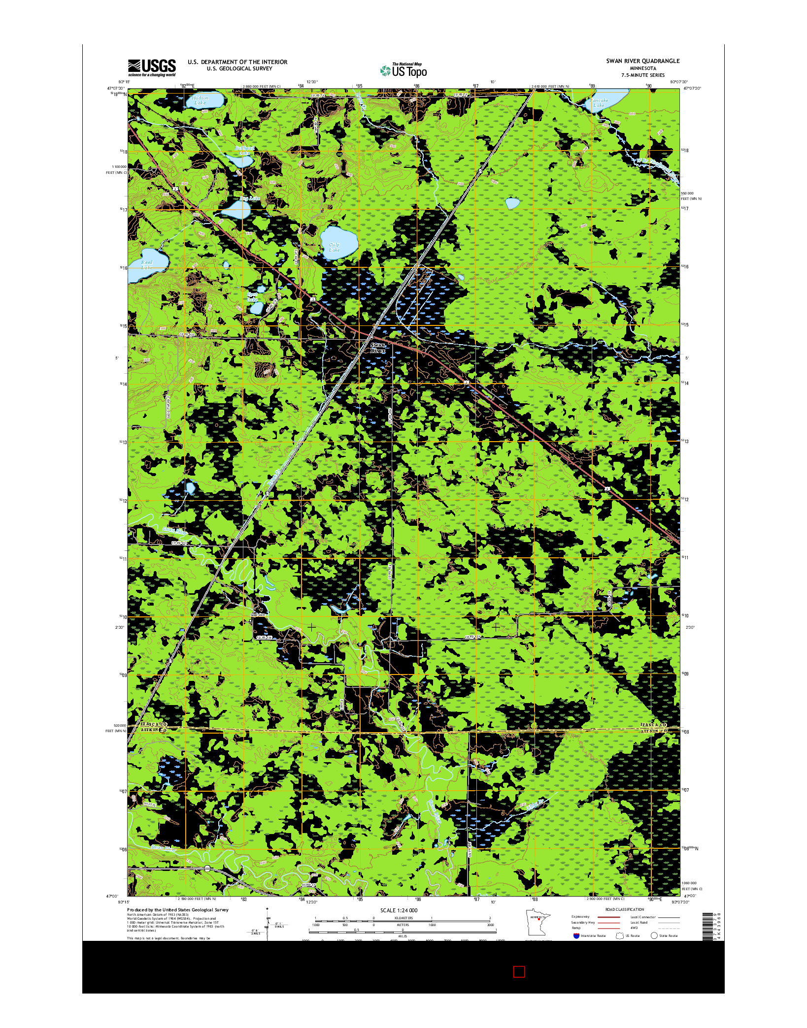 USGS US TOPO 7.5-MINUTE MAP FOR SWAN RIVER, MN 2016