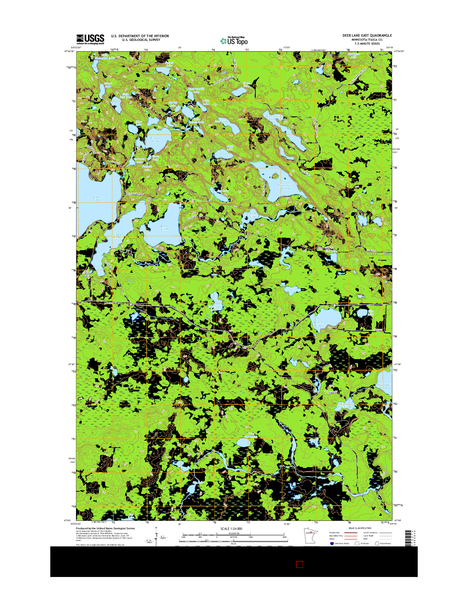 USGS US TOPO 7.5-MINUTE MAP FOR DEER LAKE EAST, MN 2016