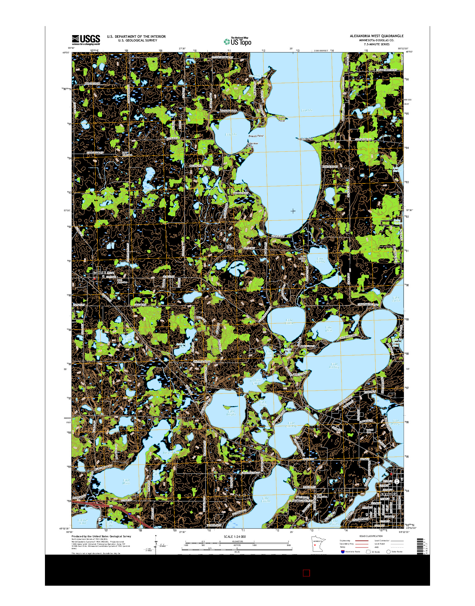 USGS US TOPO 7.5-MINUTE MAP FOR ALEXANDRIA WEST, MN 2016