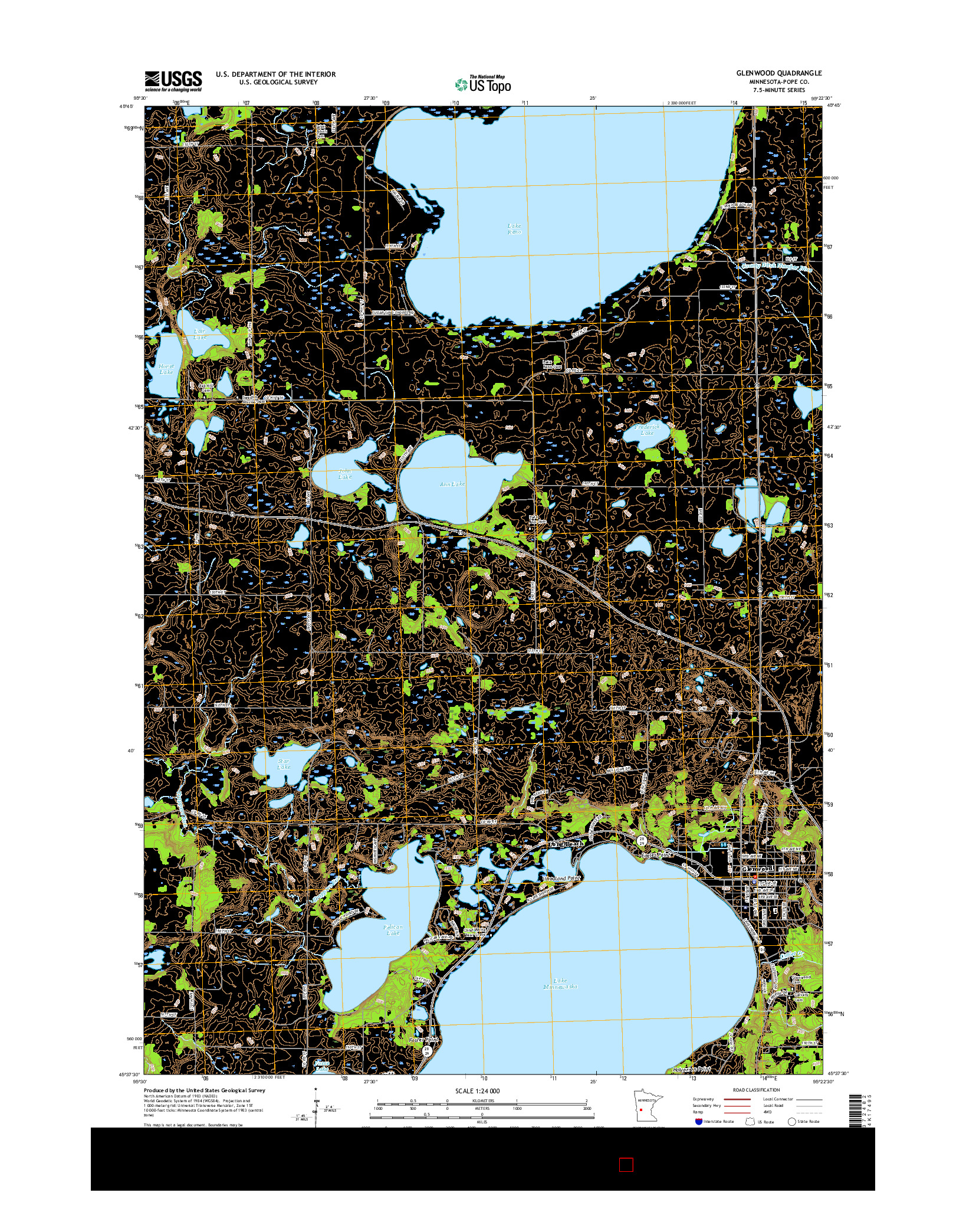 USGS US TOPO 7.5-MINUTE MAP FOR GLENWOOD, MN 2016