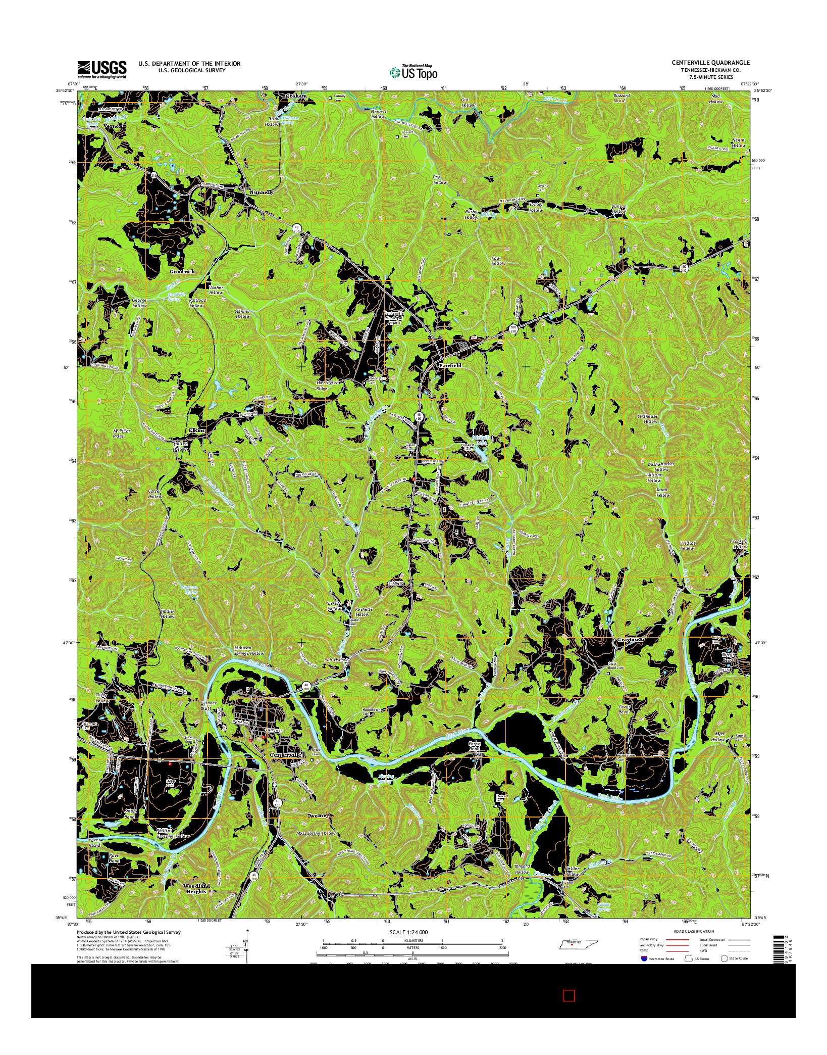 USGS US TOPO 7.5-MINUTE MAP FOR CENTERVILLE, TN 2016