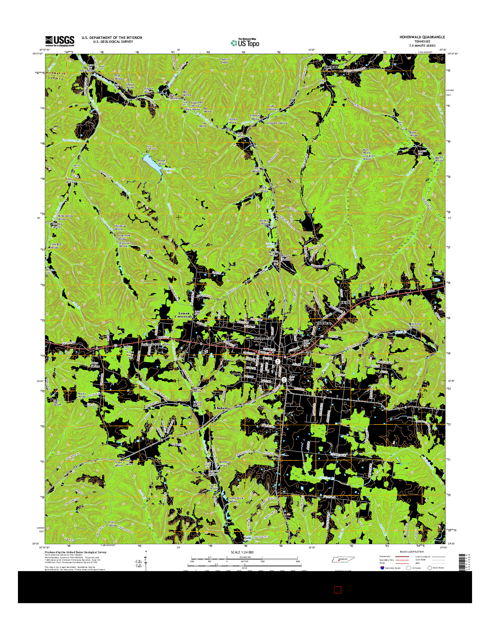 USGS US TOPO 7.5-MINUTE MAP FOR HOHENWALD, TN 2016