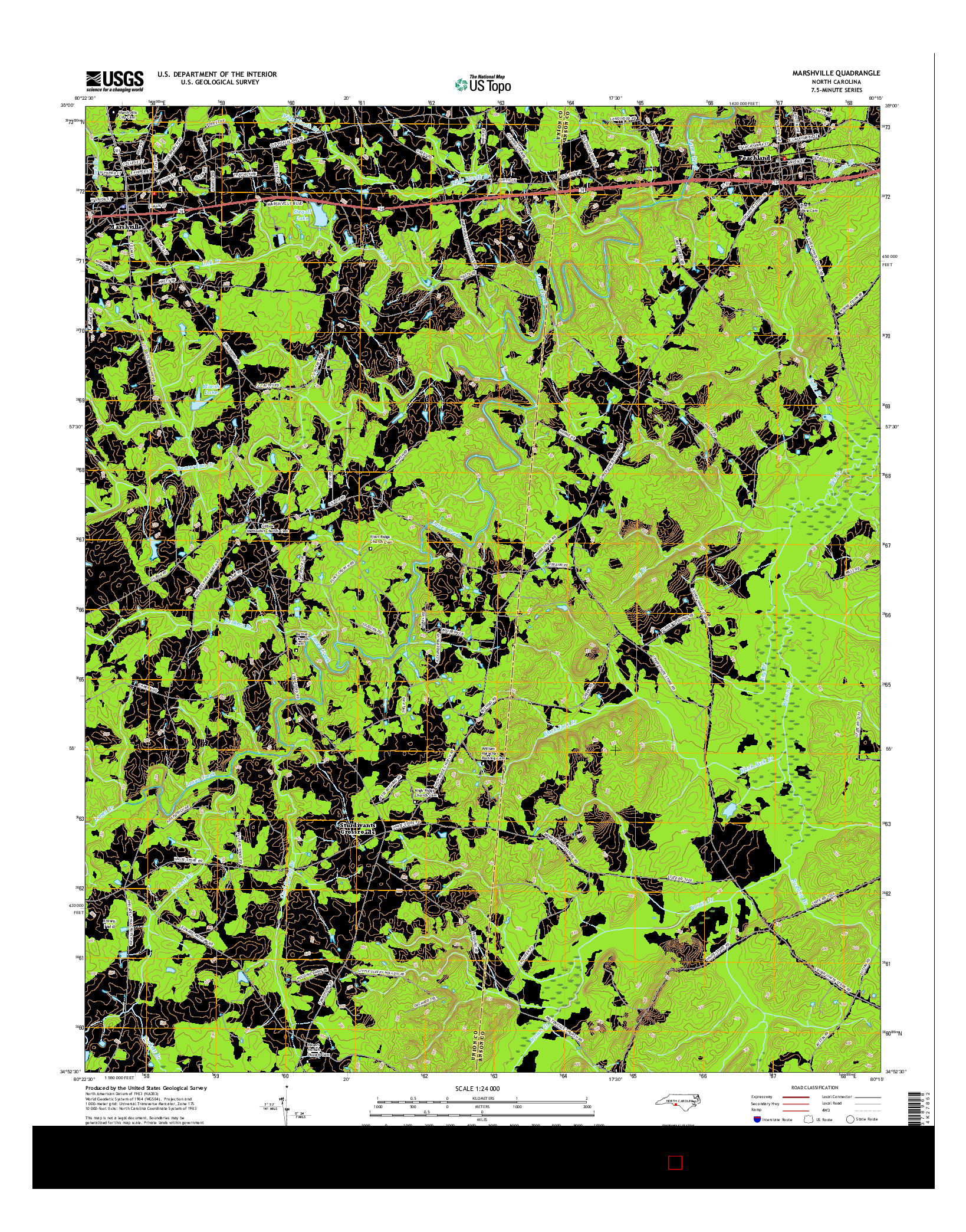 USGS US TOPO 7.5-MINUTE MAP FOR MARSHVILLE, NC 2016