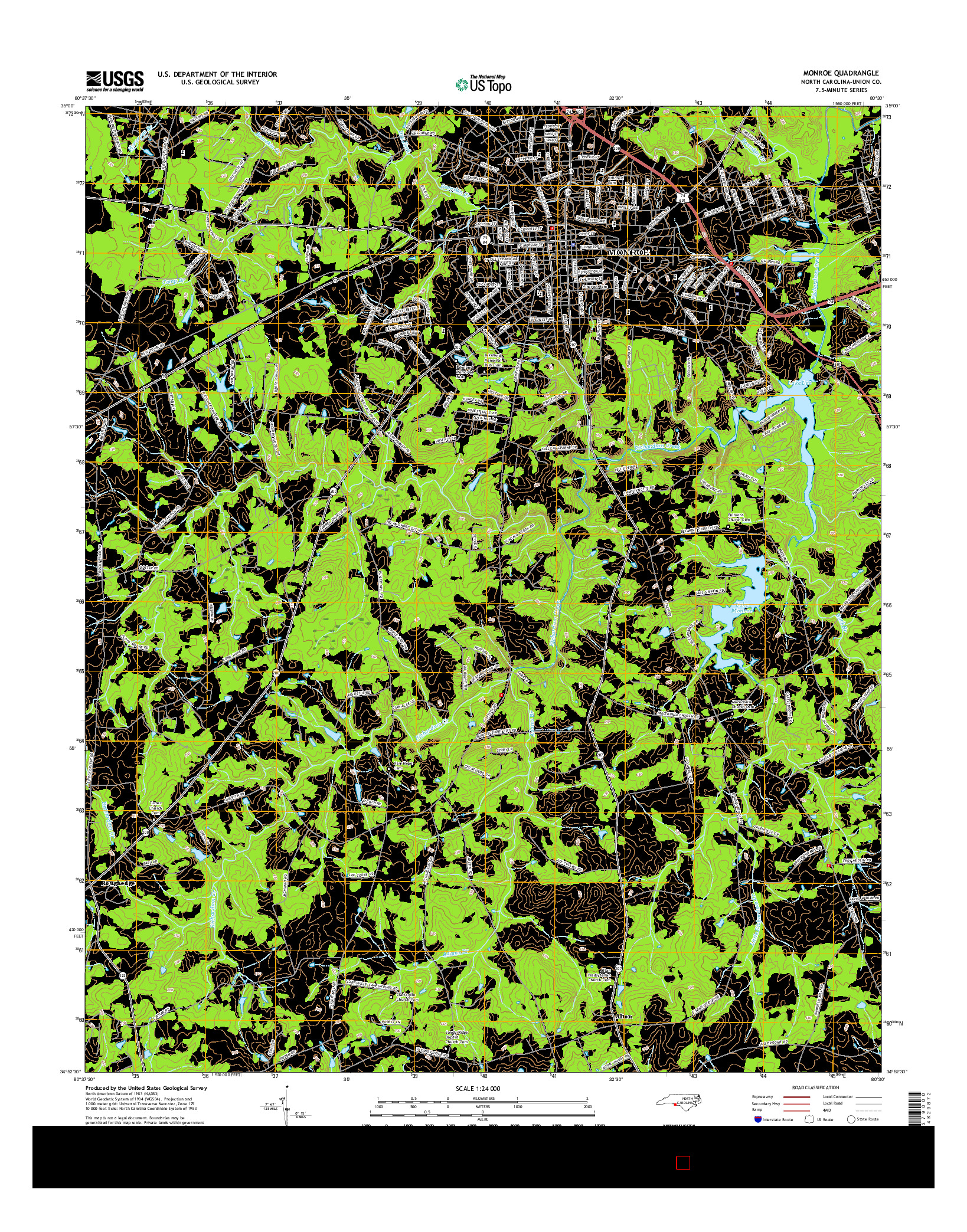 USGS US TOPO 7.5-MINUTE MAP FOR MONROE, NC 2016