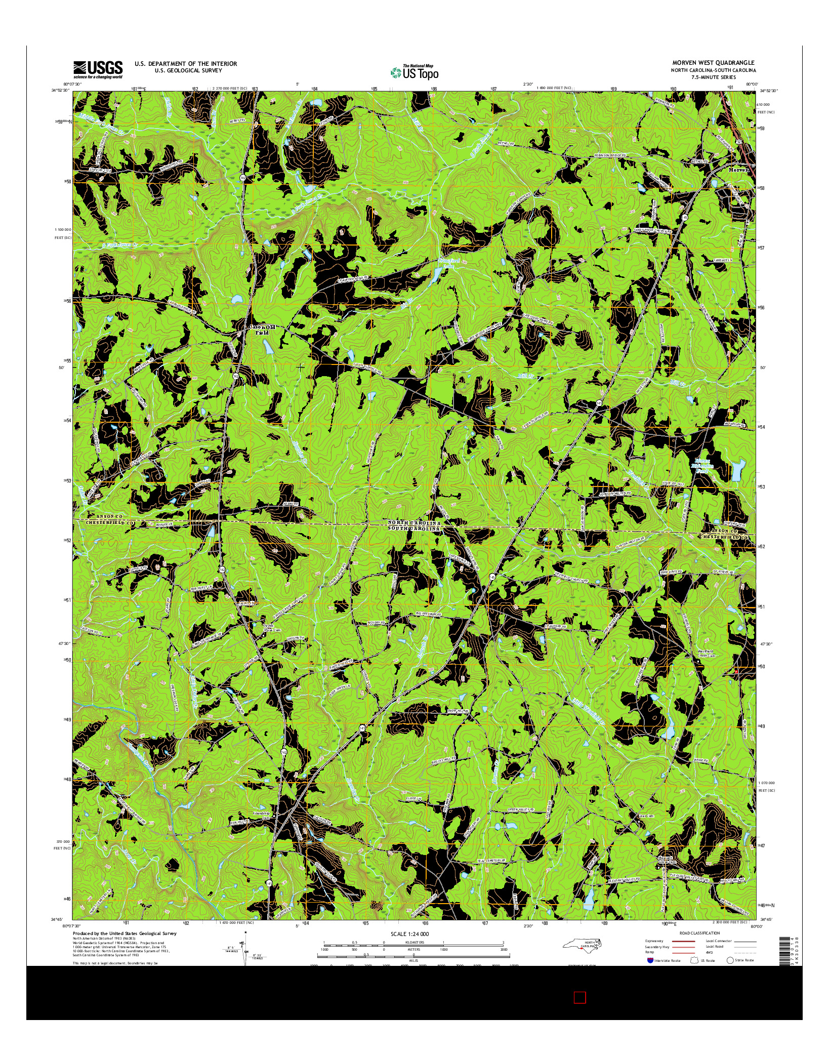 USGS US TOPO 7.5-MINUTE MAP FOR MORVEN WEST, NC-SC 2016