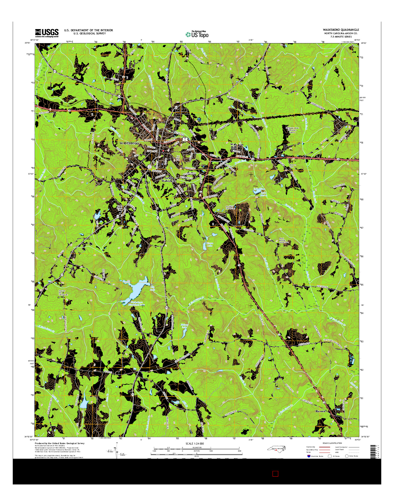 USGS US TOPO 7.5-MINUTE MAP FOR WADESBORO, NC 2016