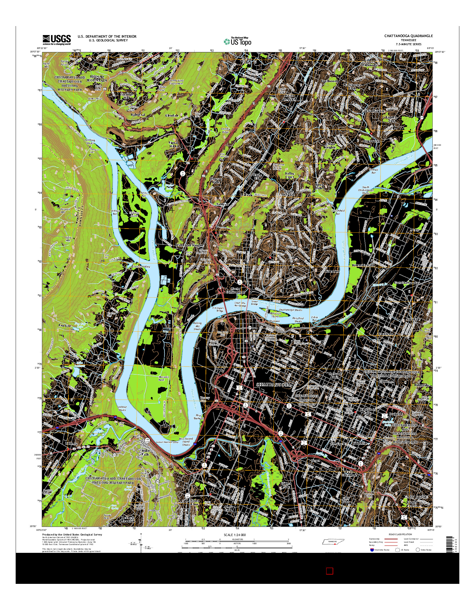 USGS US TOPO 7.5-MINUTE MAP FOR CHATTANOOGA, TN 2016