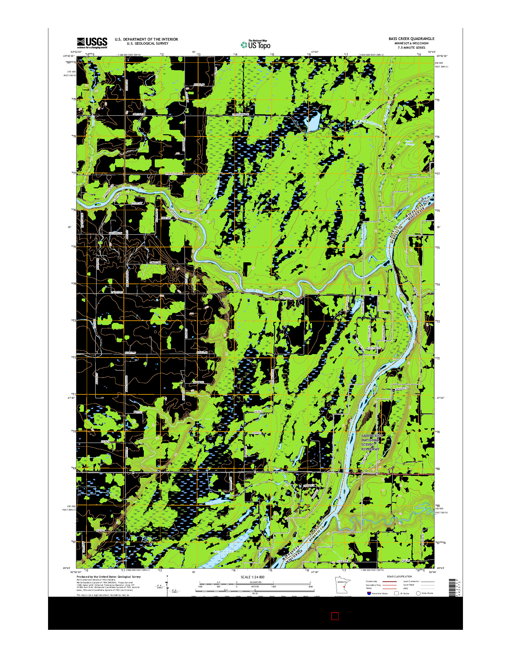 USGS US TOPO 7.5-MINUTE MAP FOR BASS CREEK, MN-WI 2016