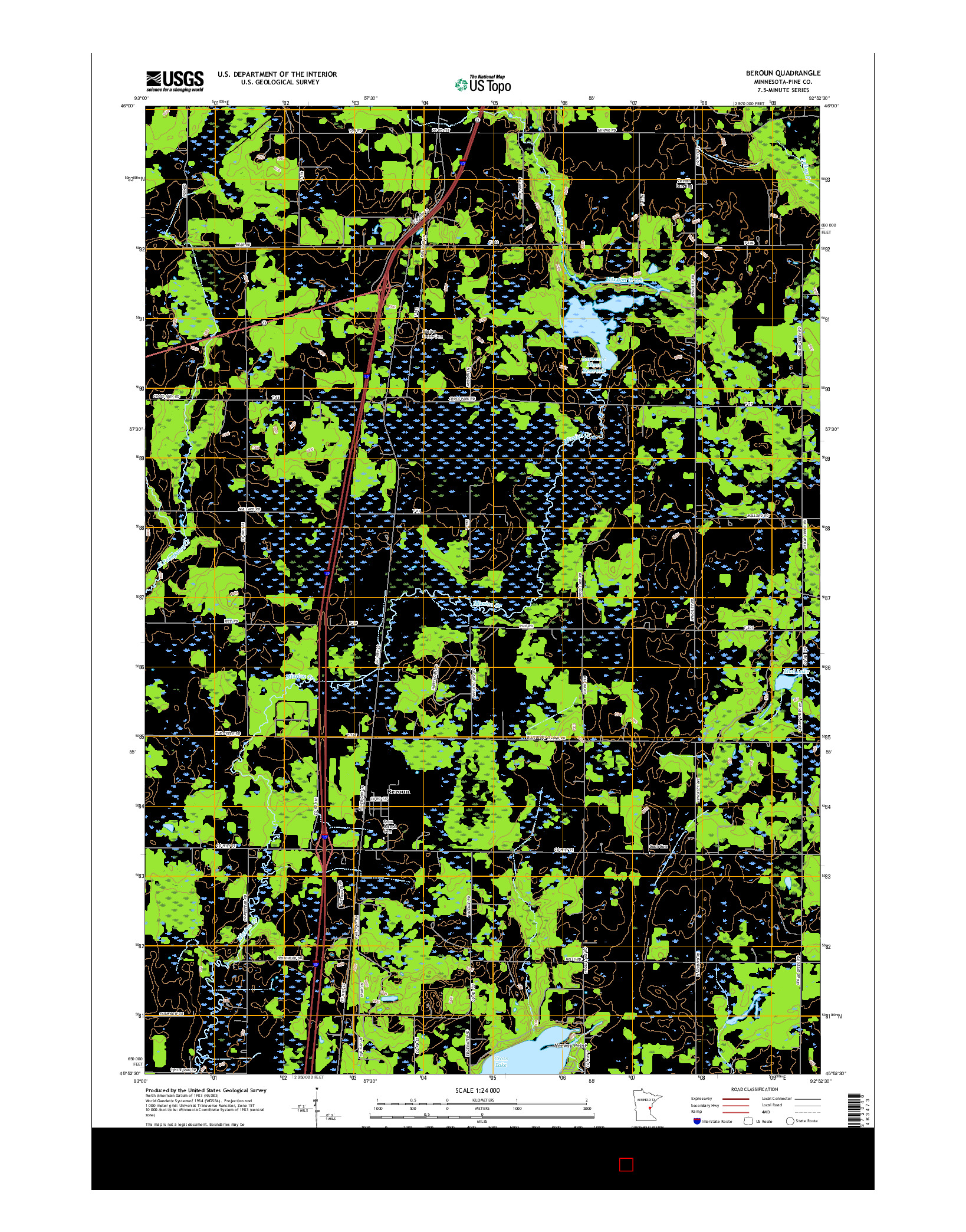 USGS US TOPO 7.5-MINUTE MAP FOR BEROUN, MN 2016