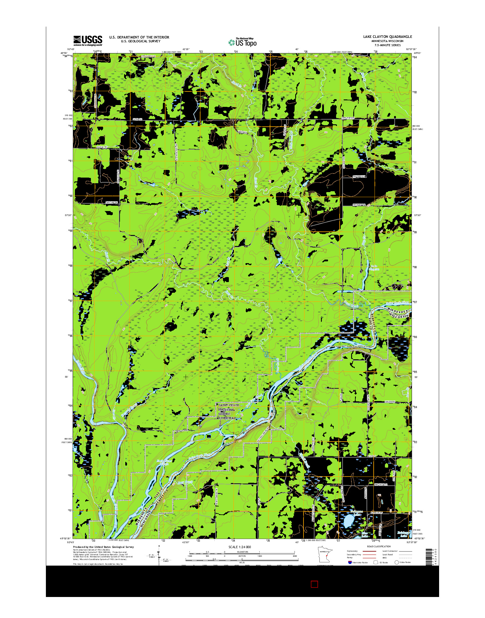 USGS US TOPO 7.5-MINUTE MAP FOR LAKE CLAYTON, MN-WI 2016