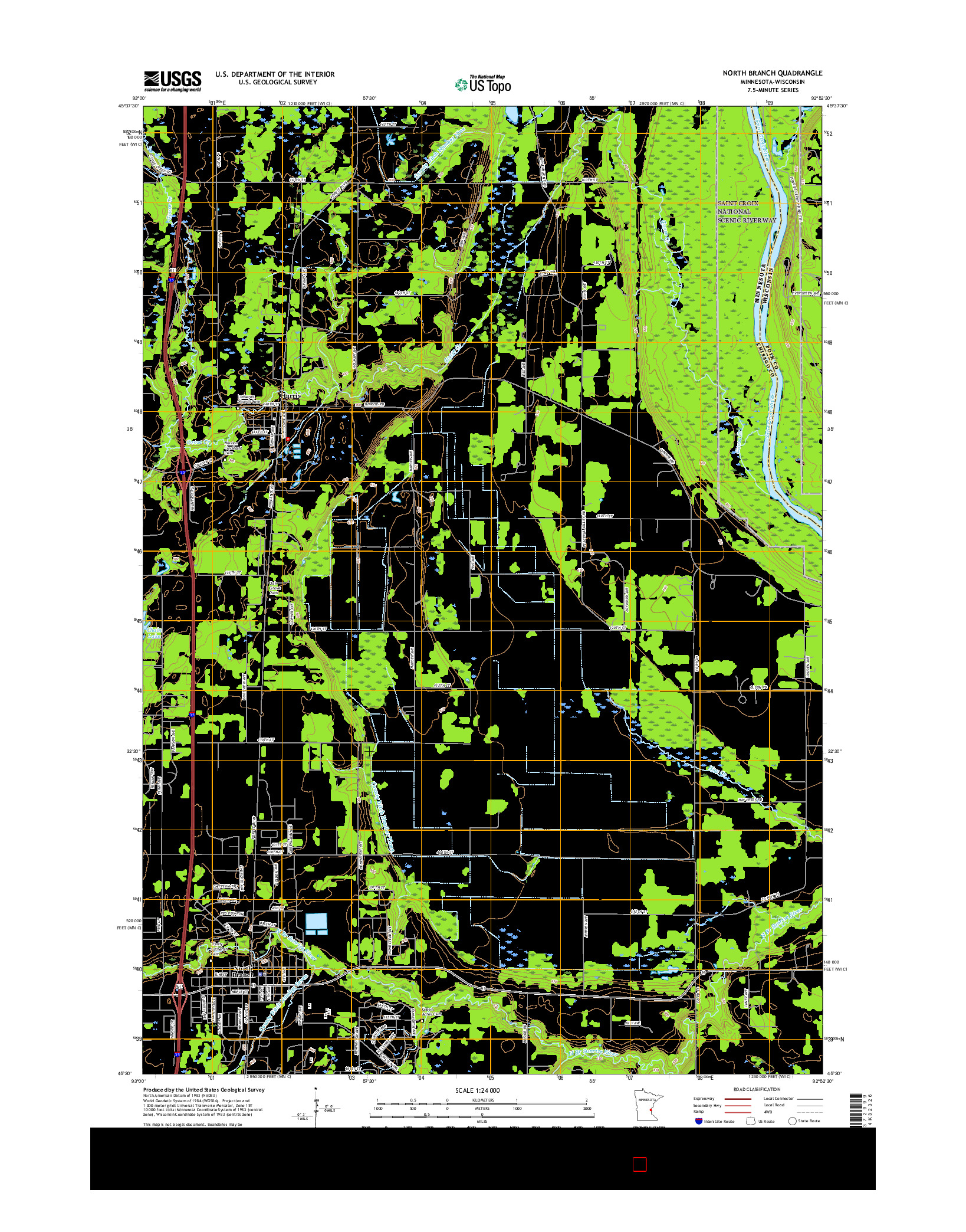 USGS US TOPO 7.5-MINUTE MAP FOR NORTH BRANCH, MN-WI 2016