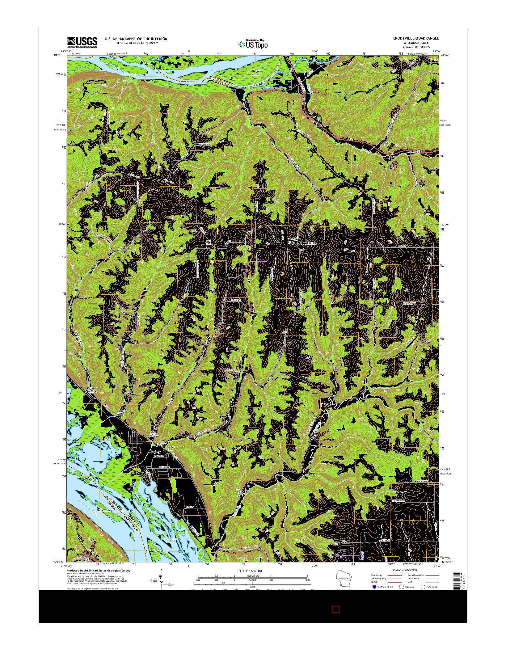 USGS US TOPO 7.5-MINUTE MAP FOR BRODTVILLE, WI-IA 2016